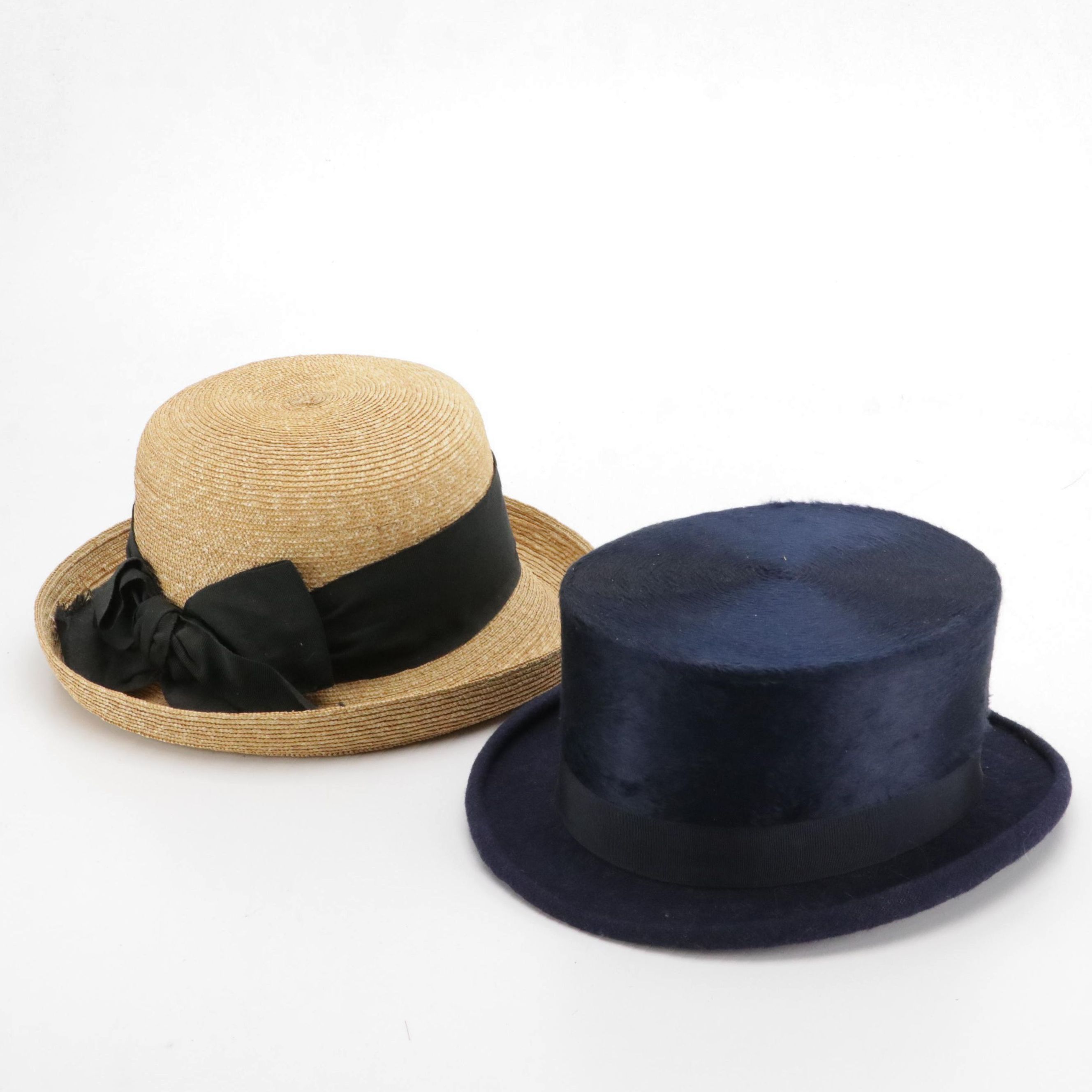 Grevi Mode Straw Breton Hat and Other Top Hat with Hat Box