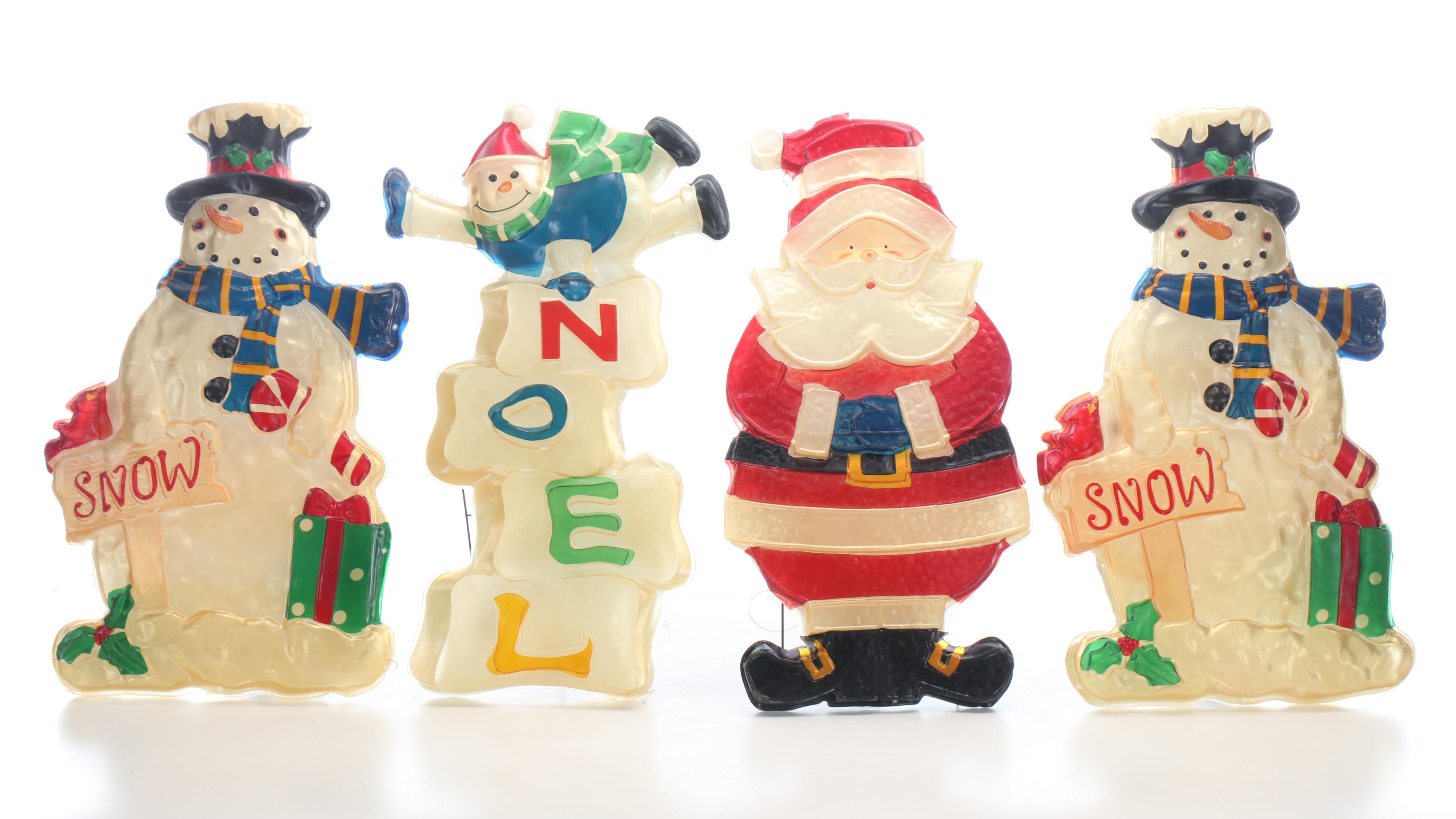 Illuminated Blow Mold Santa with Other Vintage Christmas Displays