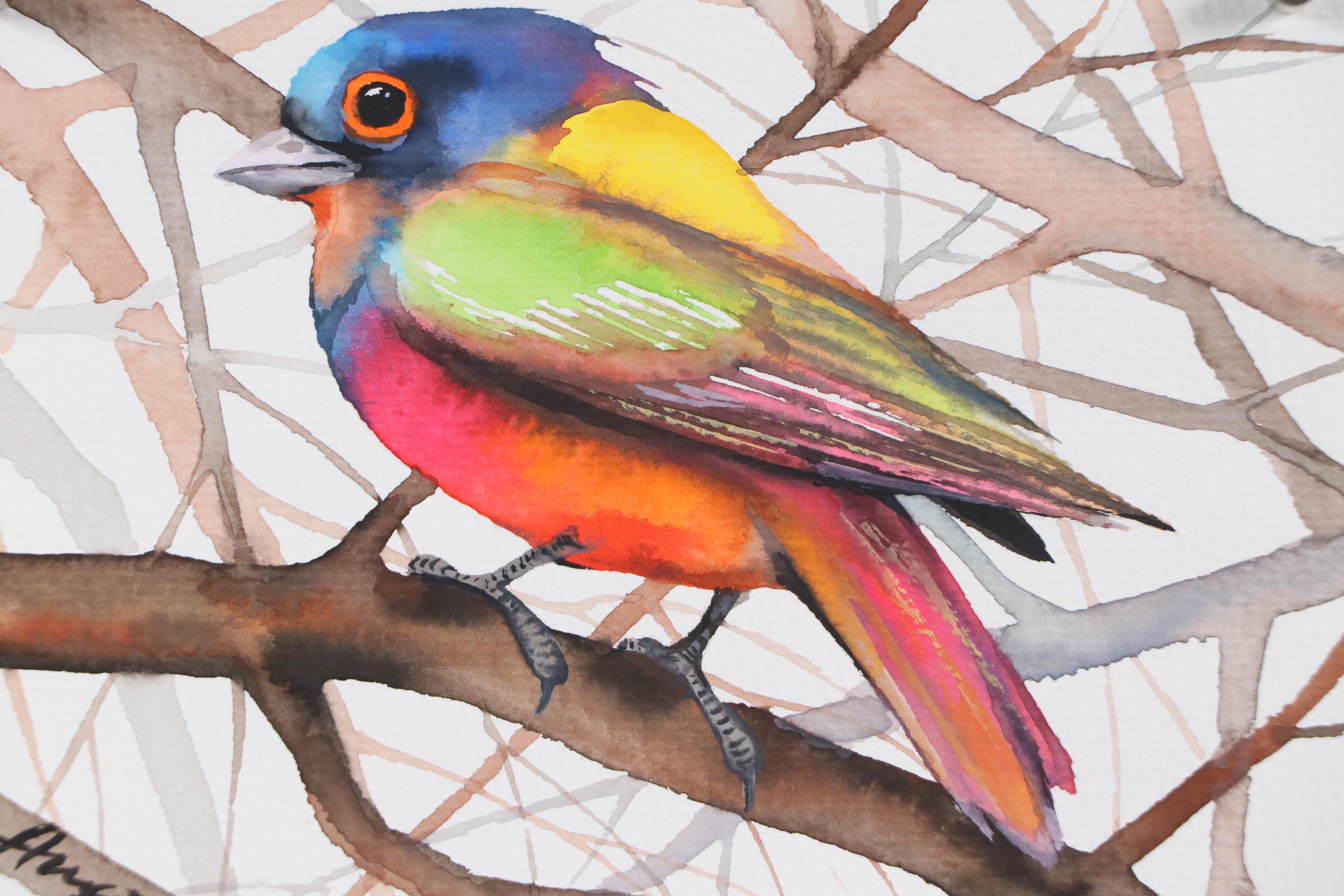 Anne Gorywine Watercolor Painting of Painted Bunting, 2023