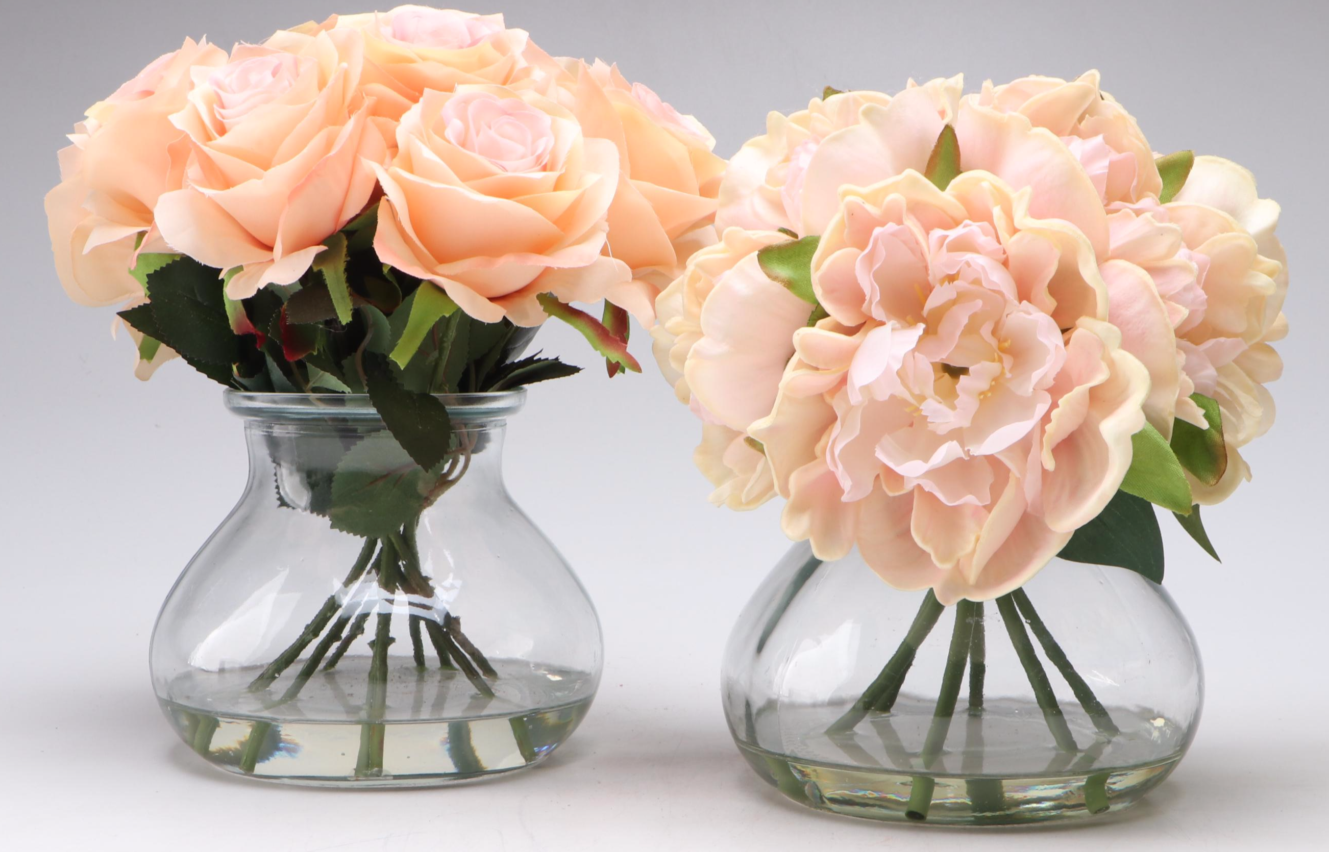 Faux Pink Roses & Peony Bouquet with Yellow and Pink Calla Lilies in Vase