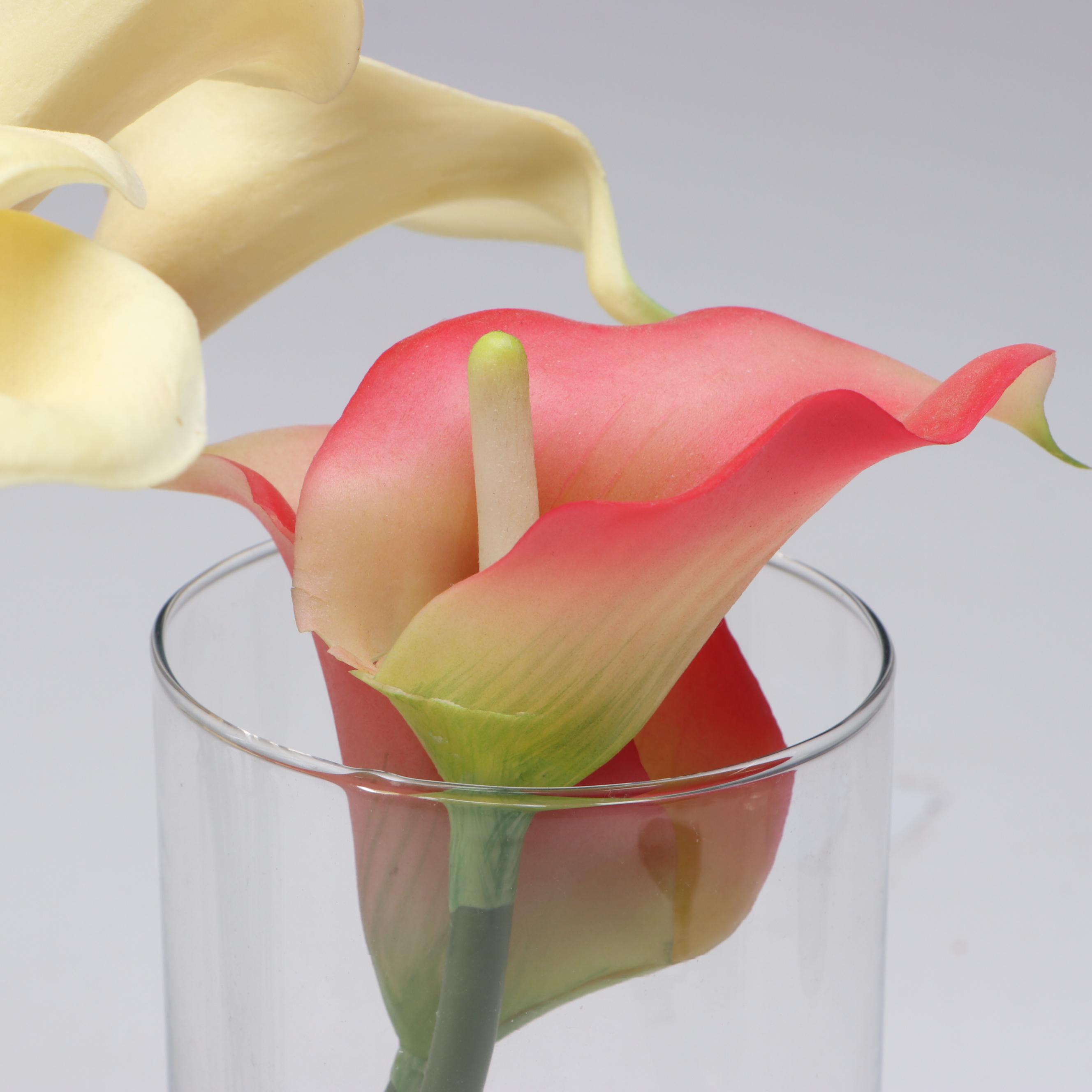 Faux Pink Roses & Peony Bouquet with Yellow and Pink Calla Lilies in Vase