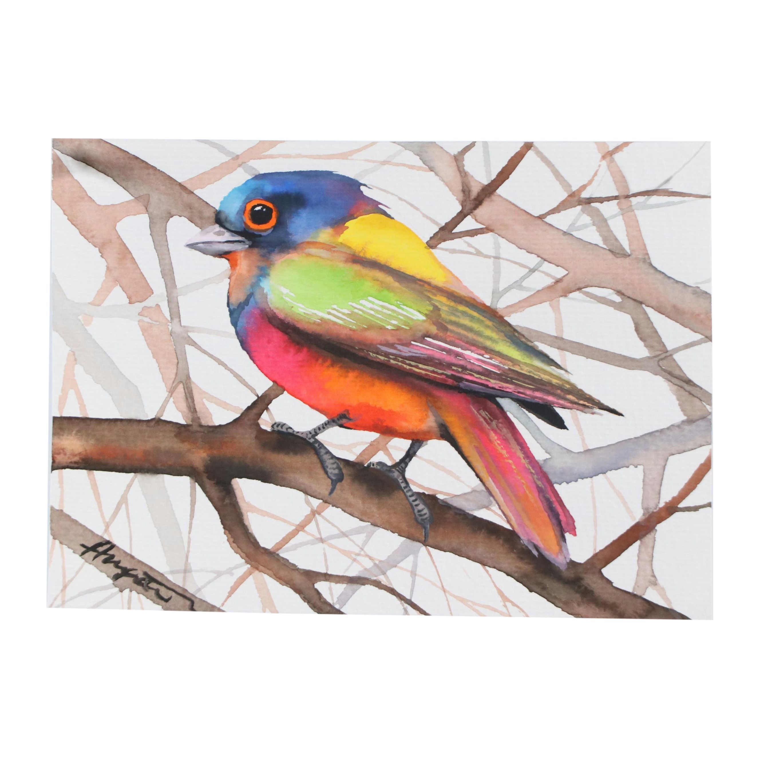 Anne Gorywine Watercolor Painting of Painted Bunting, 2023