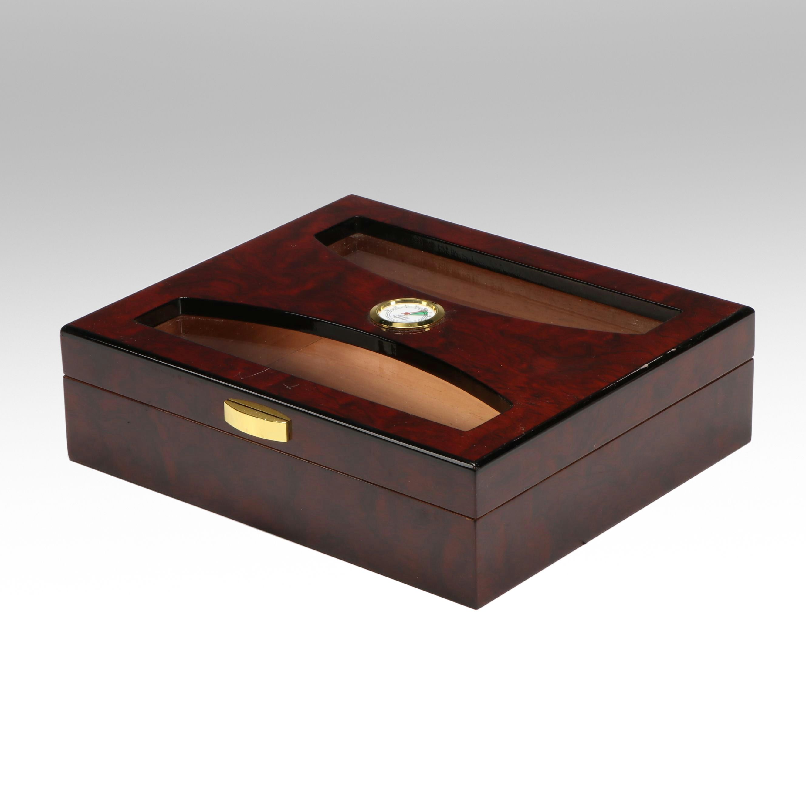 Woodronic Mahogany Finish Wood Buckler Cigar Humidor