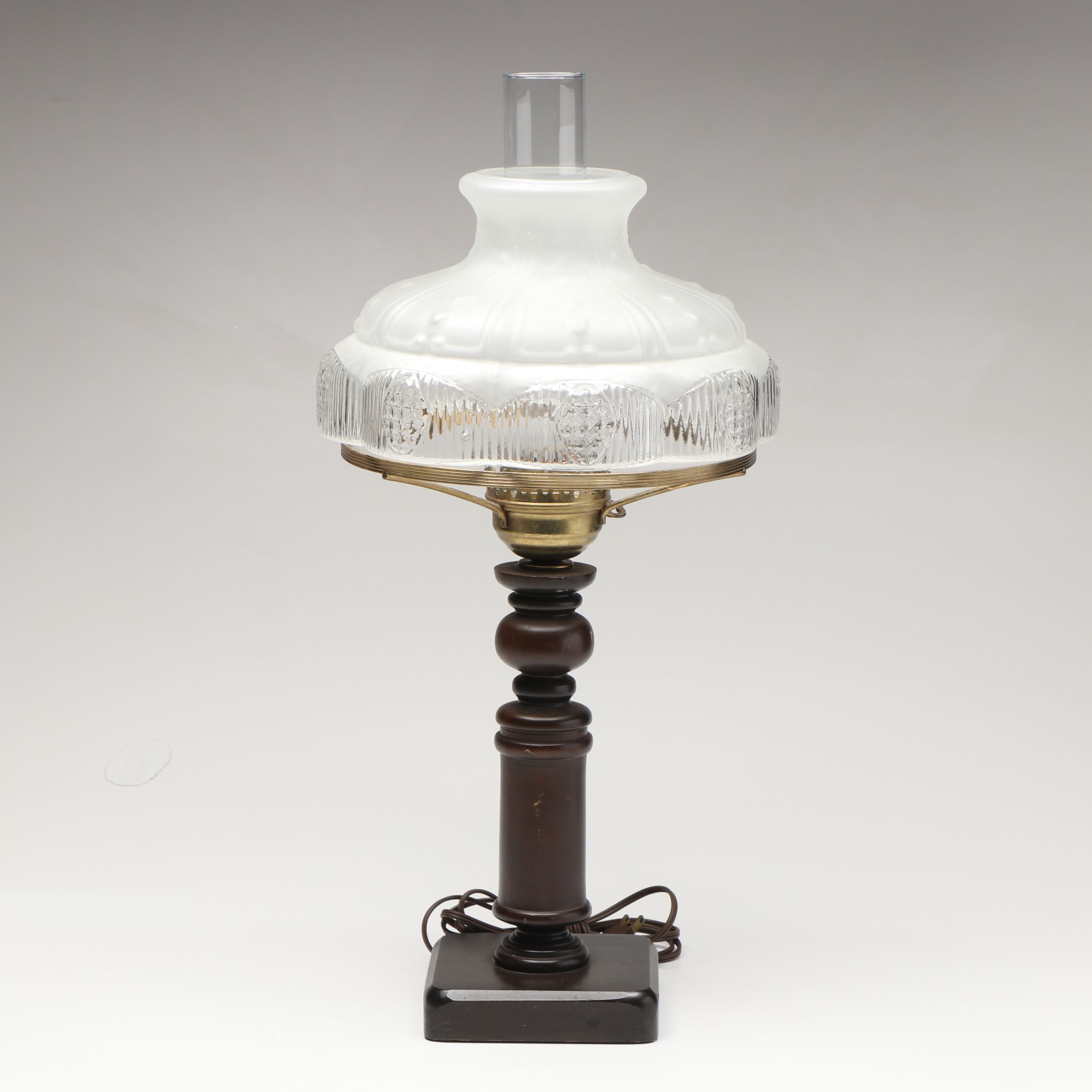 Victorian Style Wood Table Lamp with Satin Glass Shade