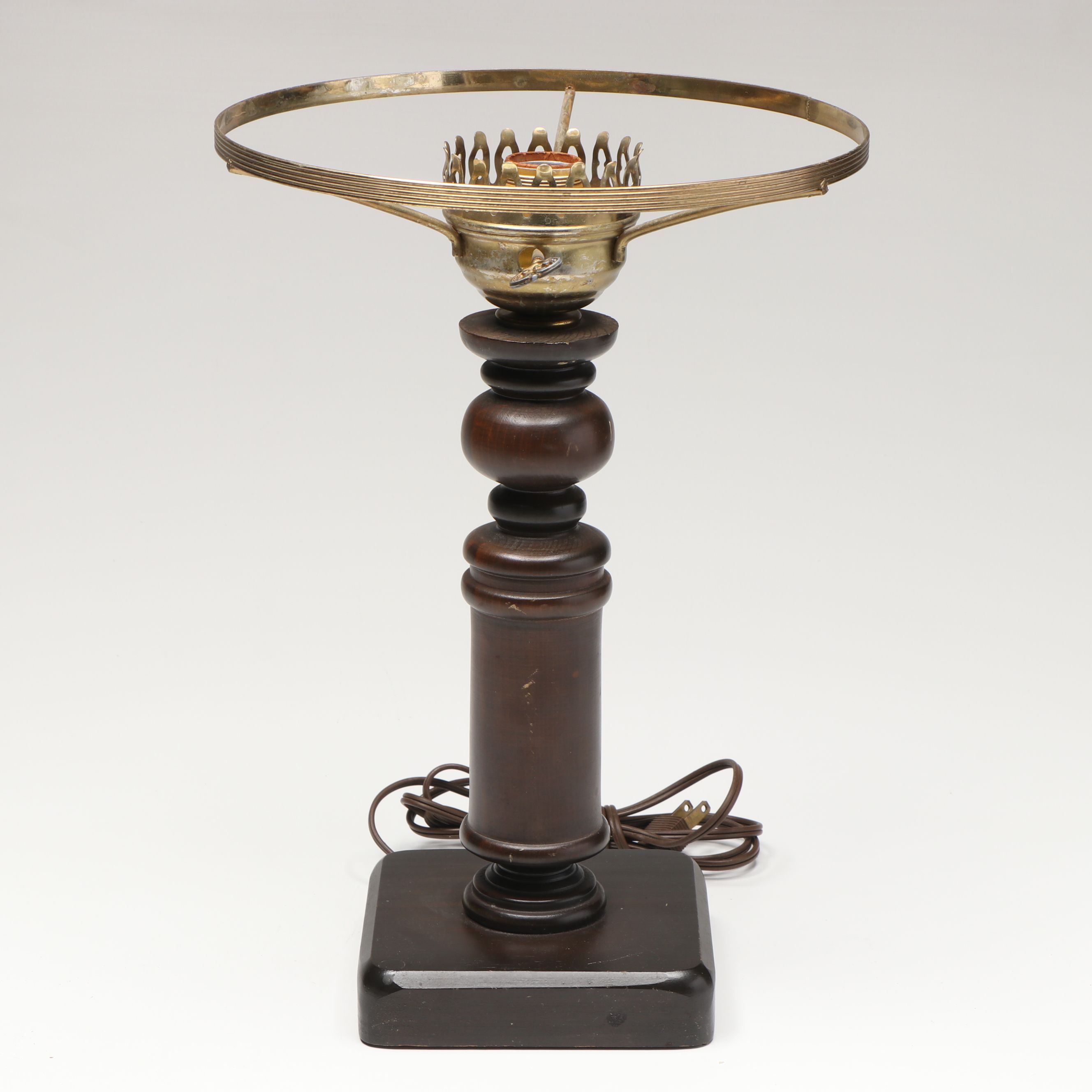 Victorian Style Wood Table Lamp with Satin Glass Shade