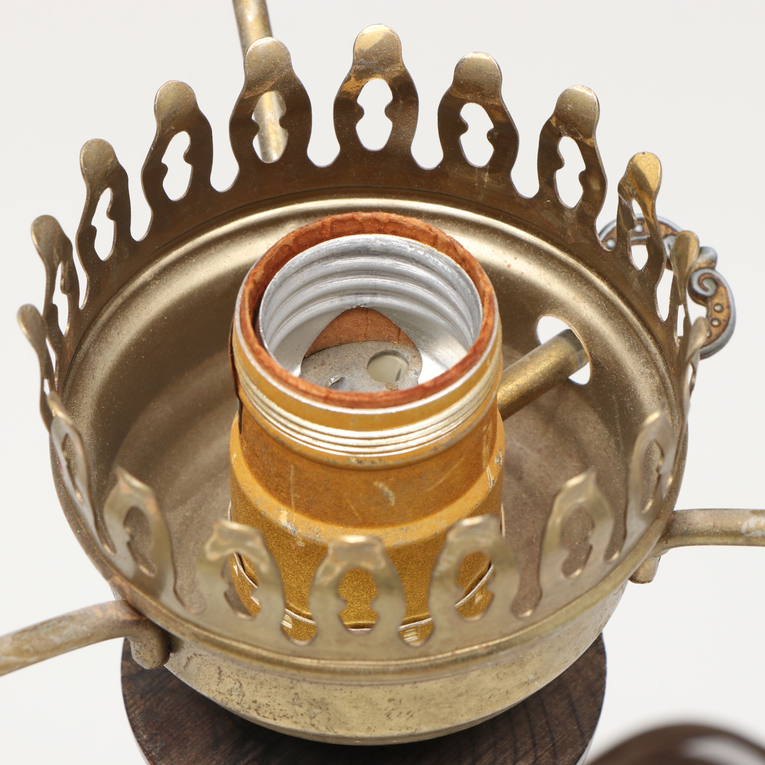 Victorian Style Wood Table Lamp with Satin Glass Shade