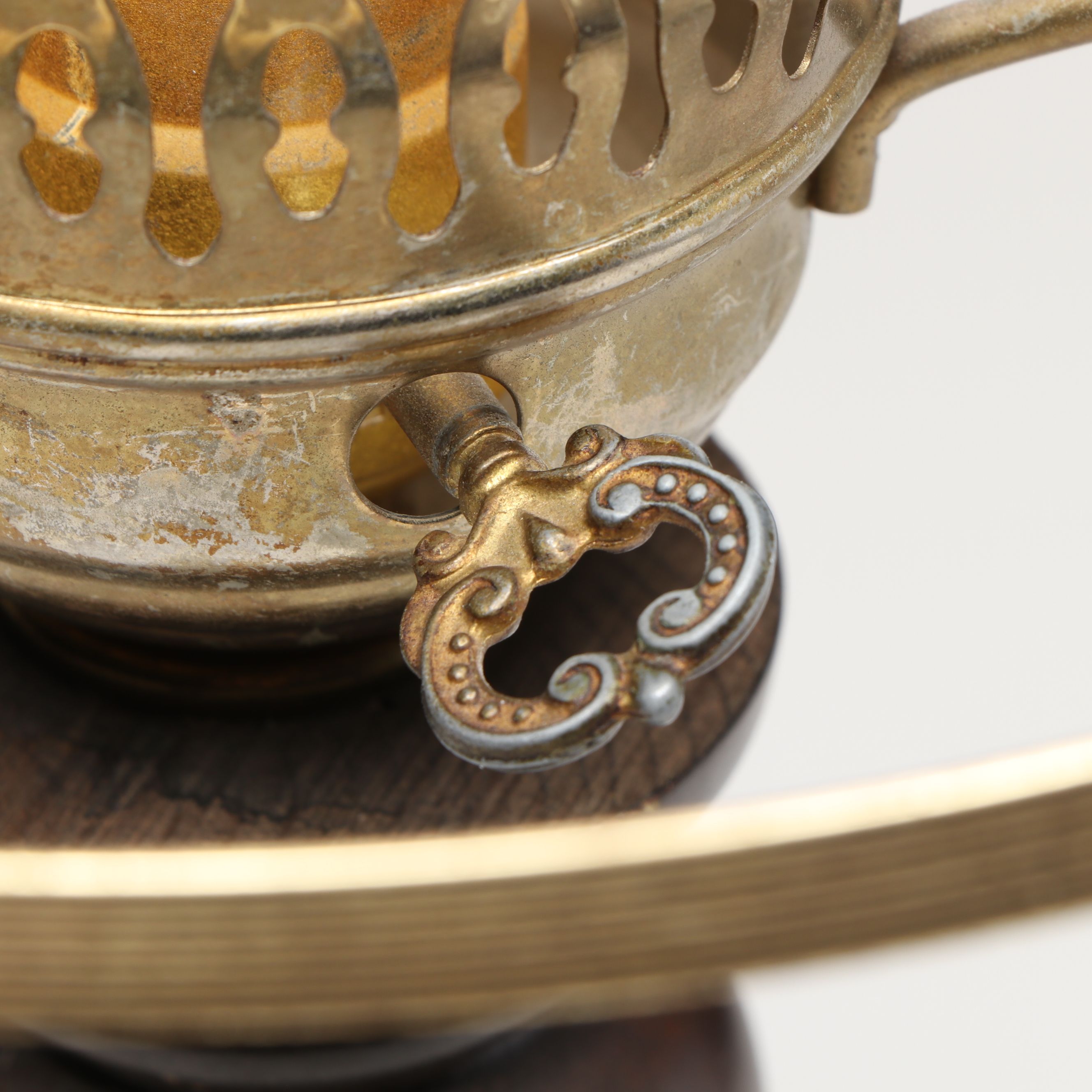 Victorian Style Wood Table Lamp with Satin Glass Shade