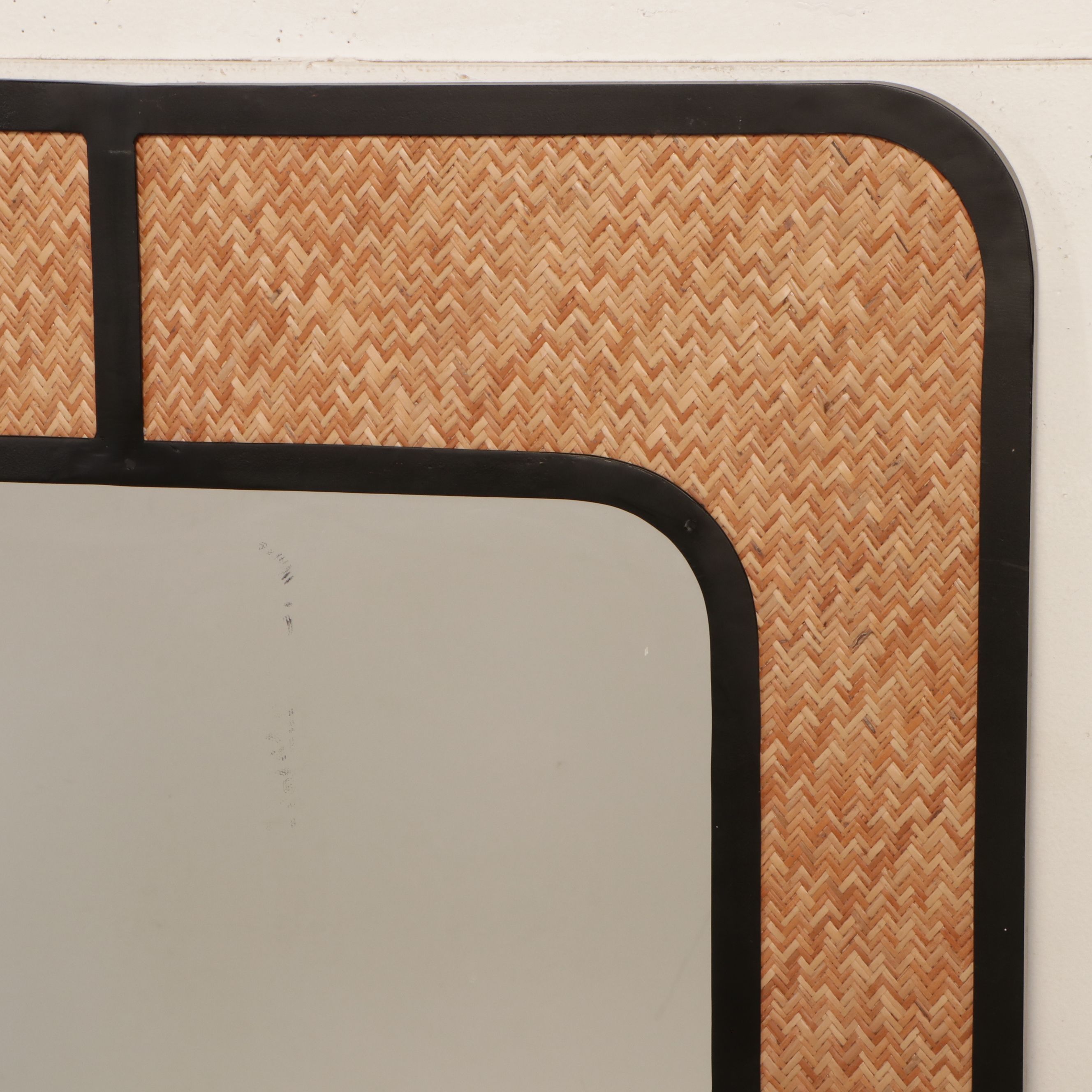Contemporary Herringbone Canework Framed Wall Mirror