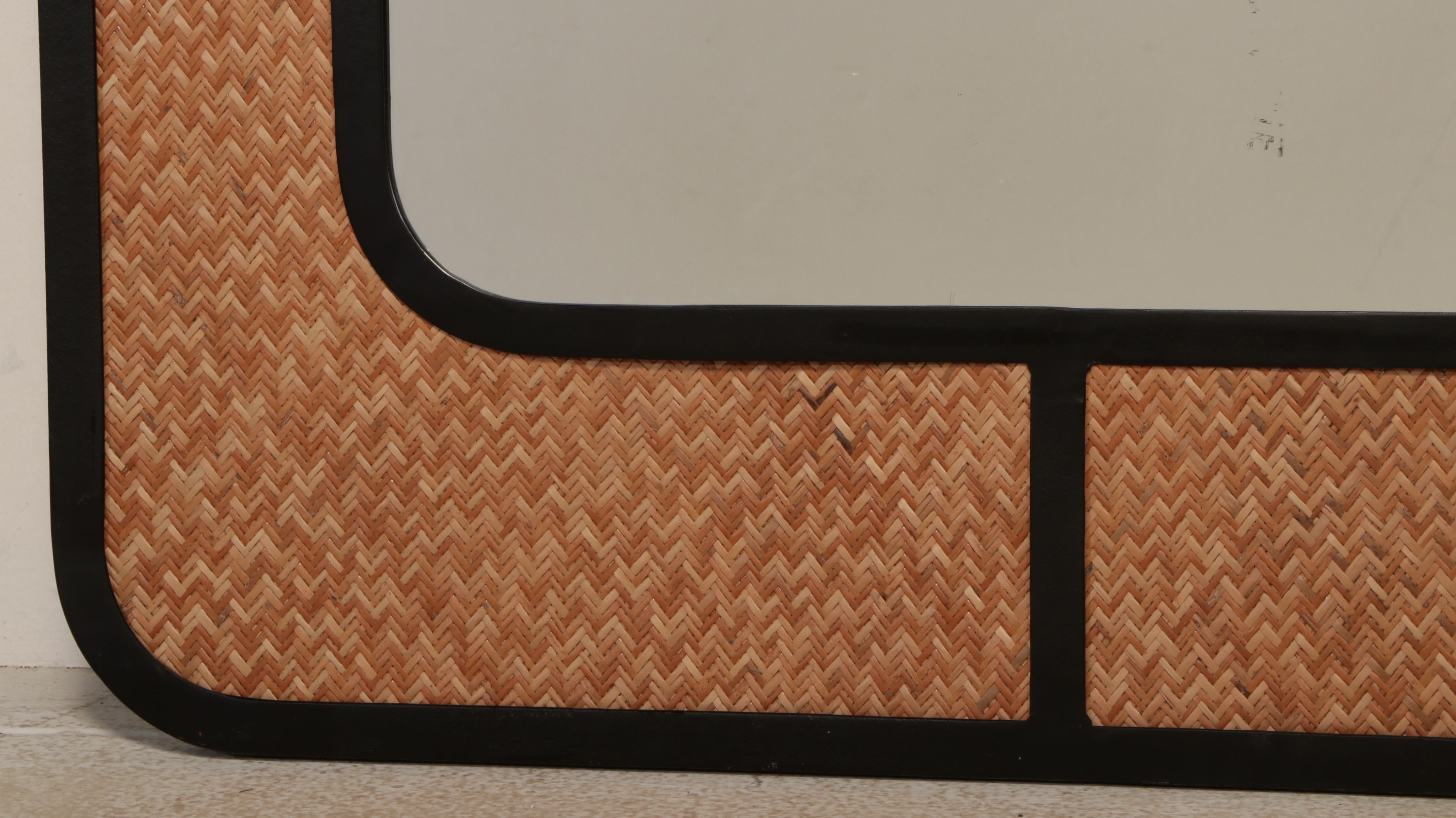 Contemporary Herringbone Canework Framed Wall Mirror