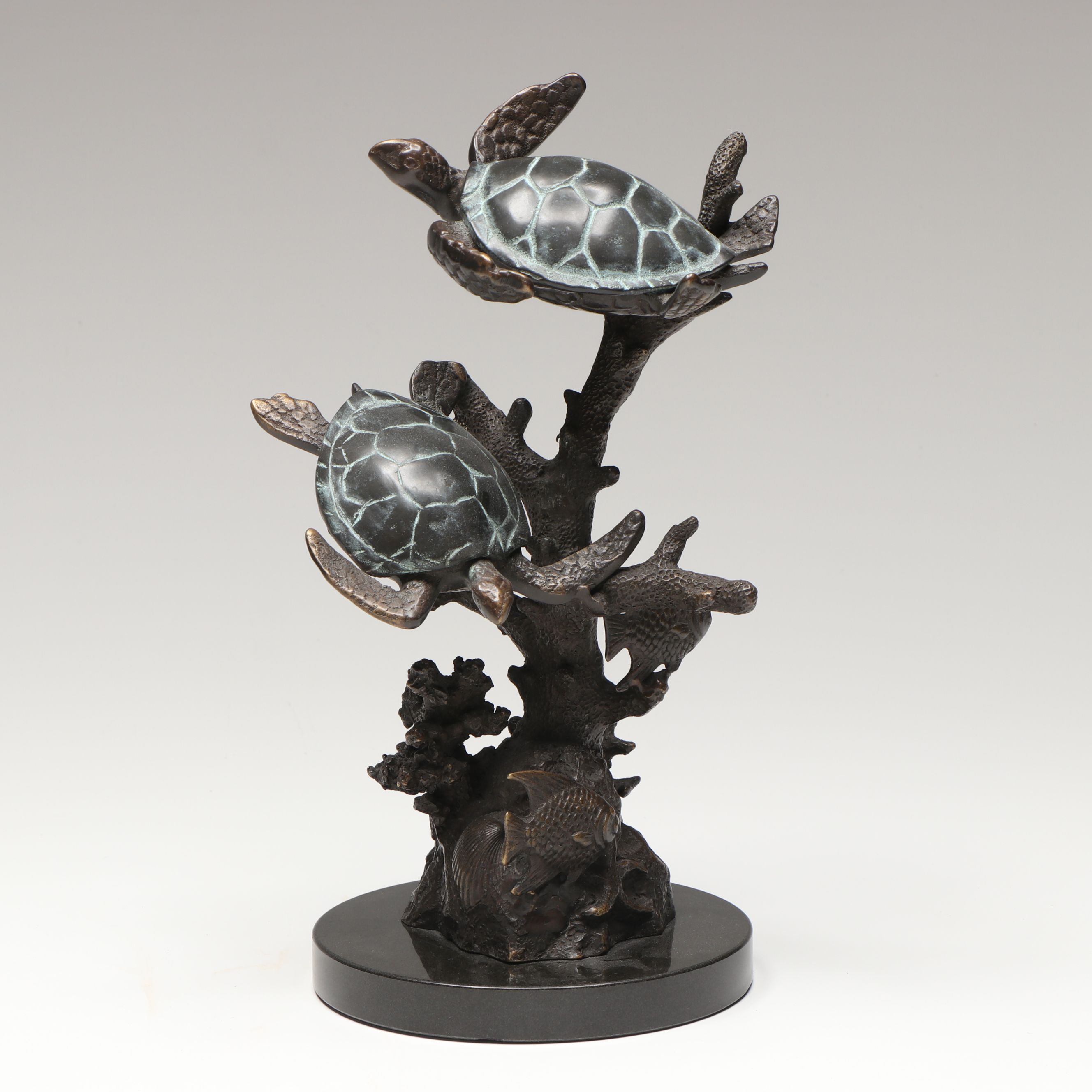 SPI Gallery "Sea Turtle Duet" Cast Brass Statue on Marble Base