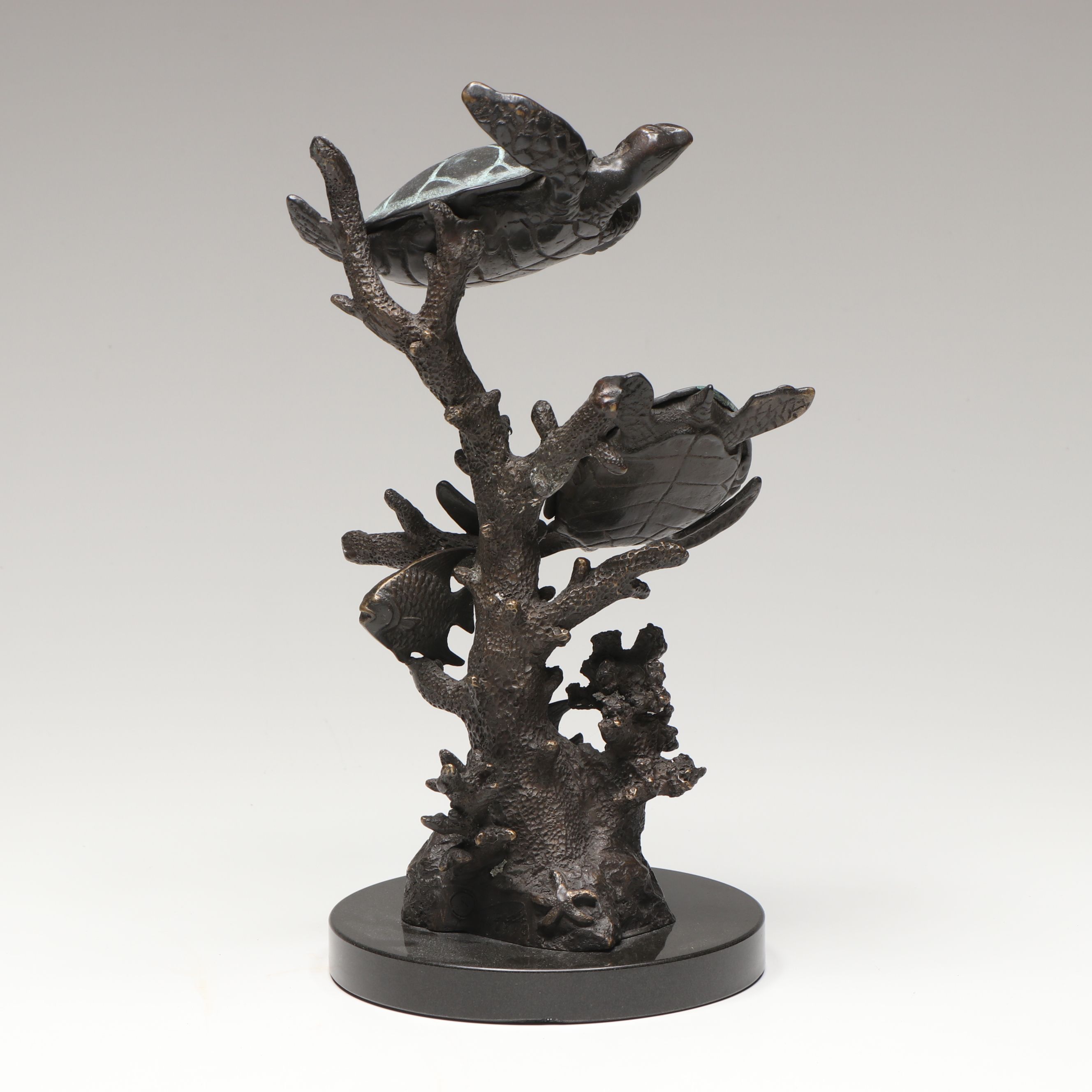 SPI Gallery "Sea Turtle Duet" Cast Brass Statue on Marble Base