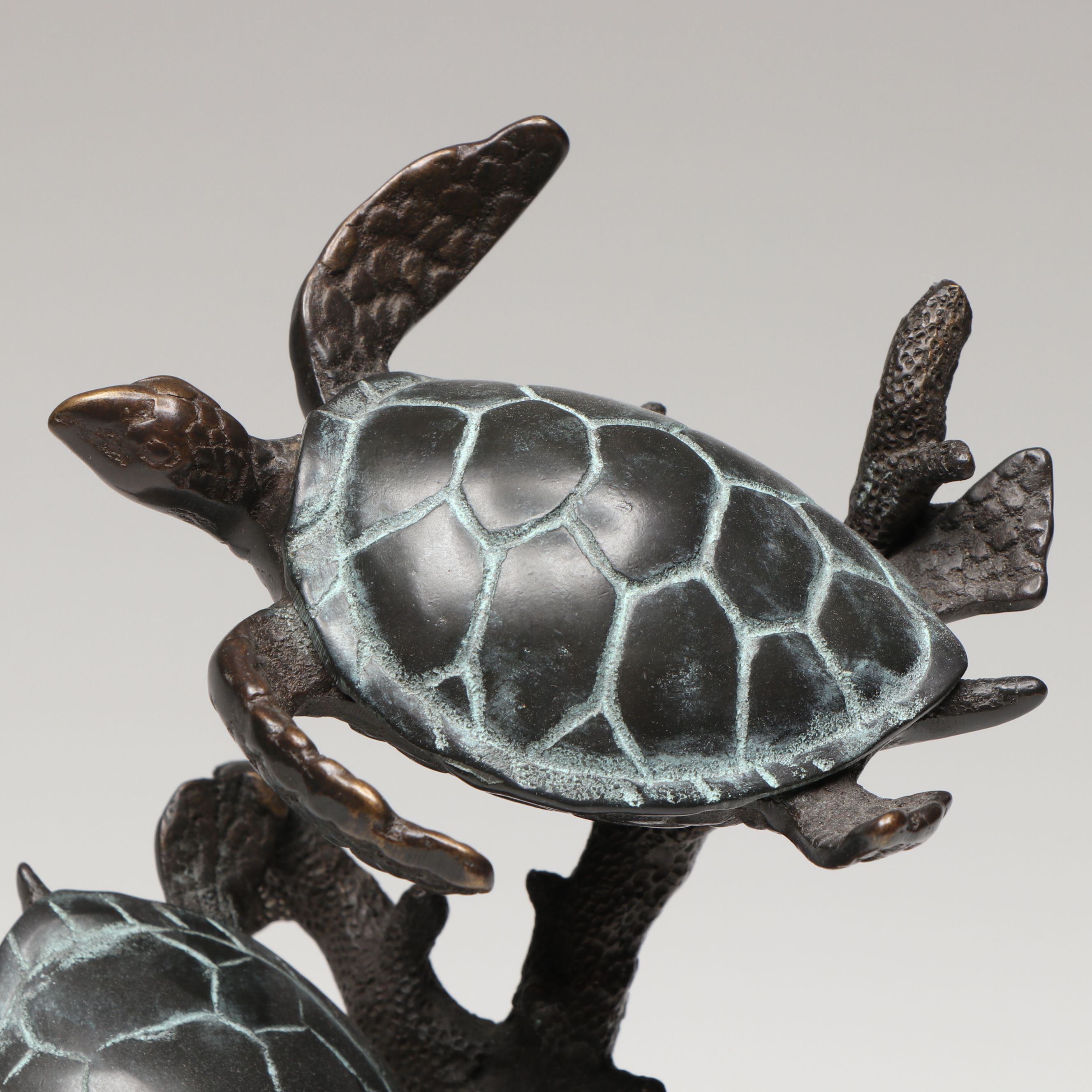 SPI Gallery "Sea Turtle Duet" Cast Brass Statue on Marble Base