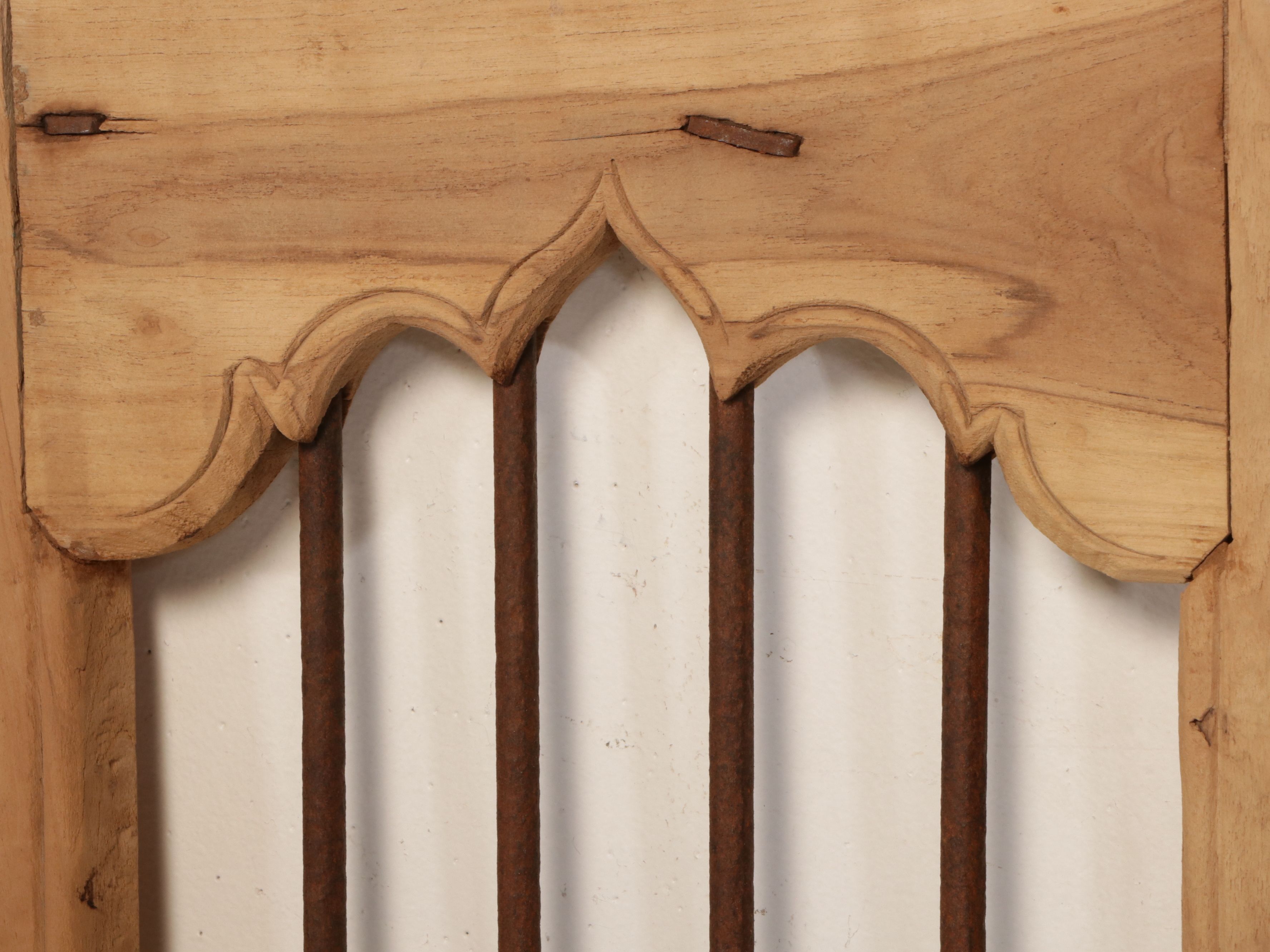 Pair of Indian Carved Wood and Iron Jali Doors