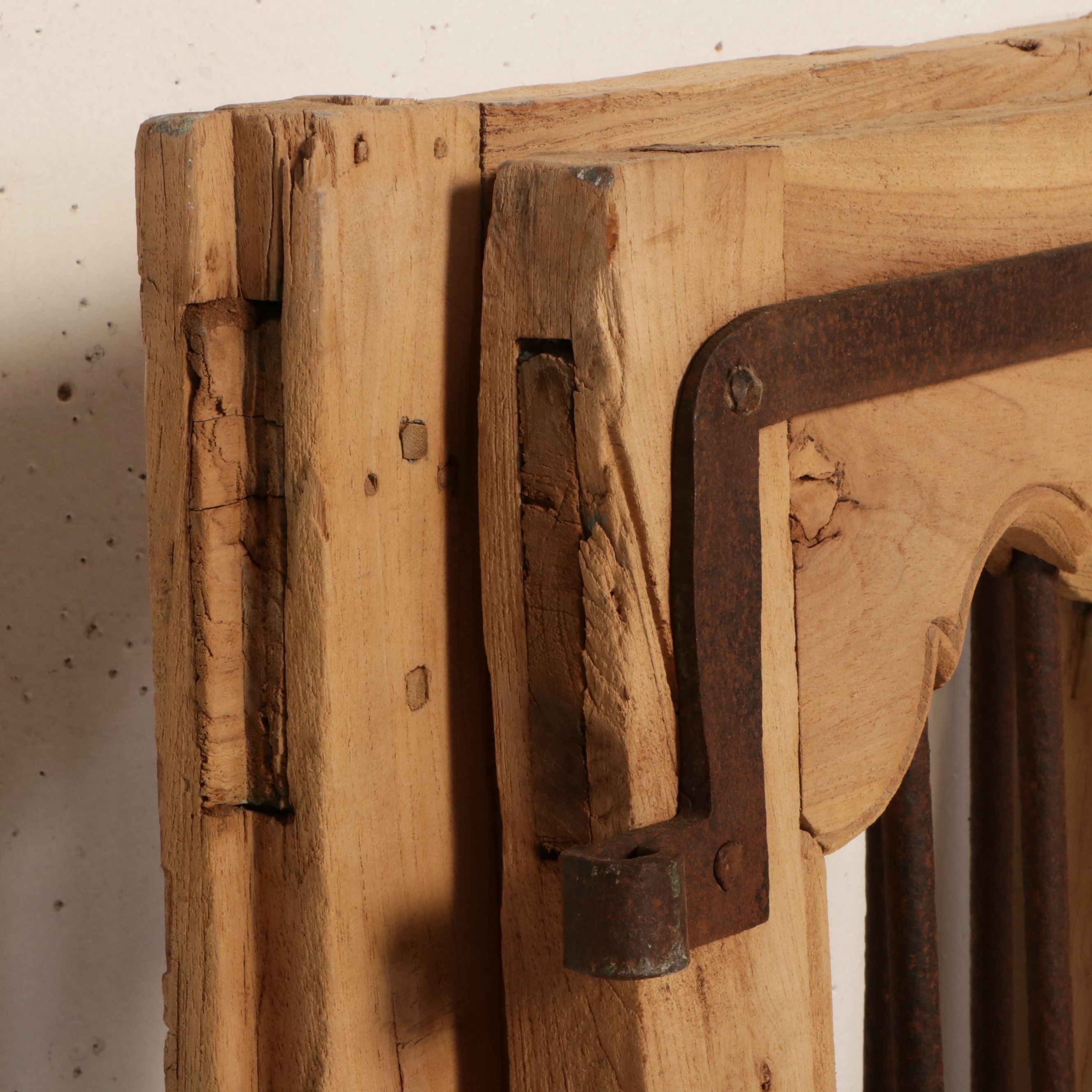 Pair of Indian Carved Wood and Iron Jali Doors