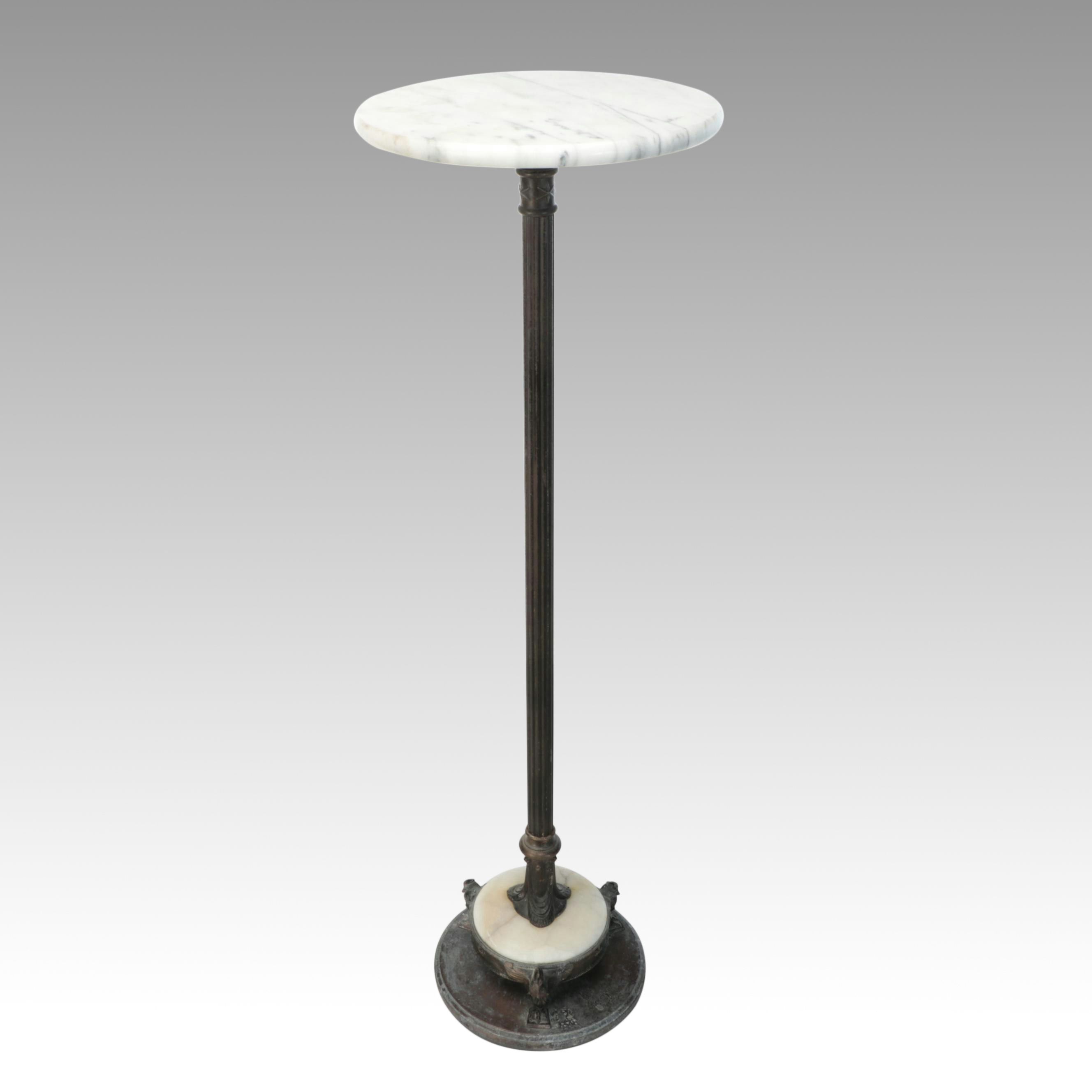 Art Deco Bronze Pillar and Marble Side Table