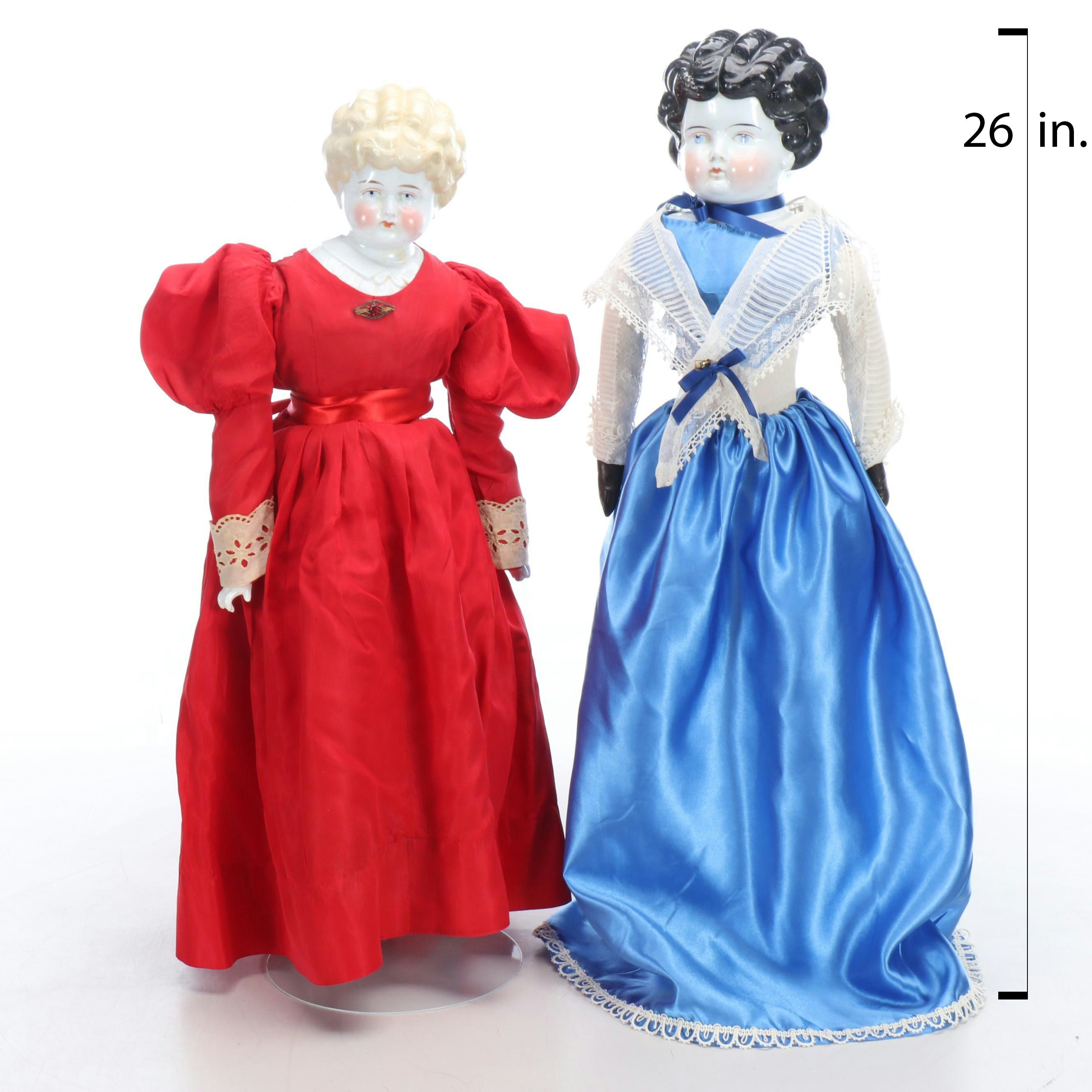 German Style Bisque and Cloth Dolls, Early 20th Century