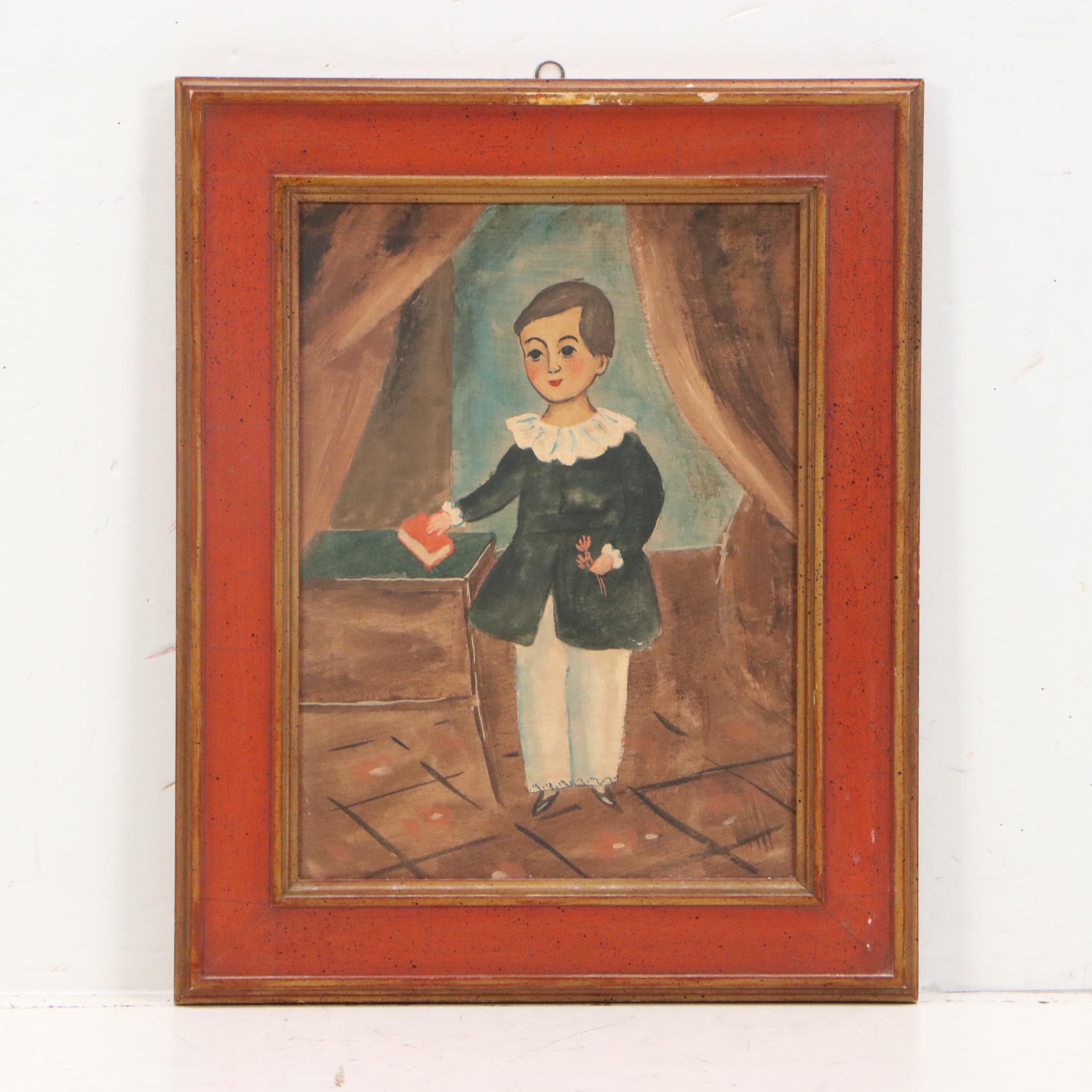 Oil Painting Folk Art Portrait Set, Early to Mid-20th Century