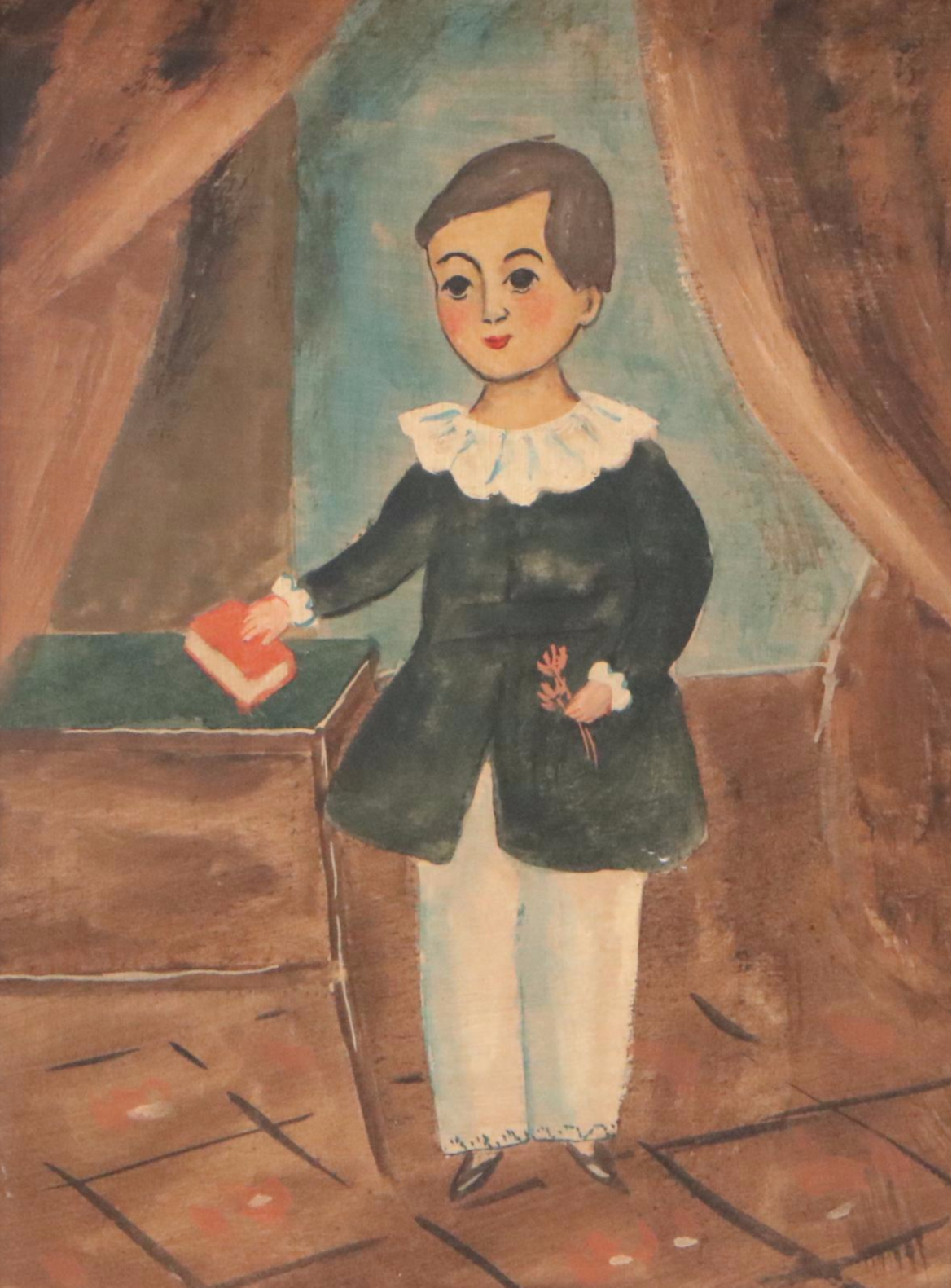 Oil Painting Folk Art Portrait Set, Early to Mid-20th Century