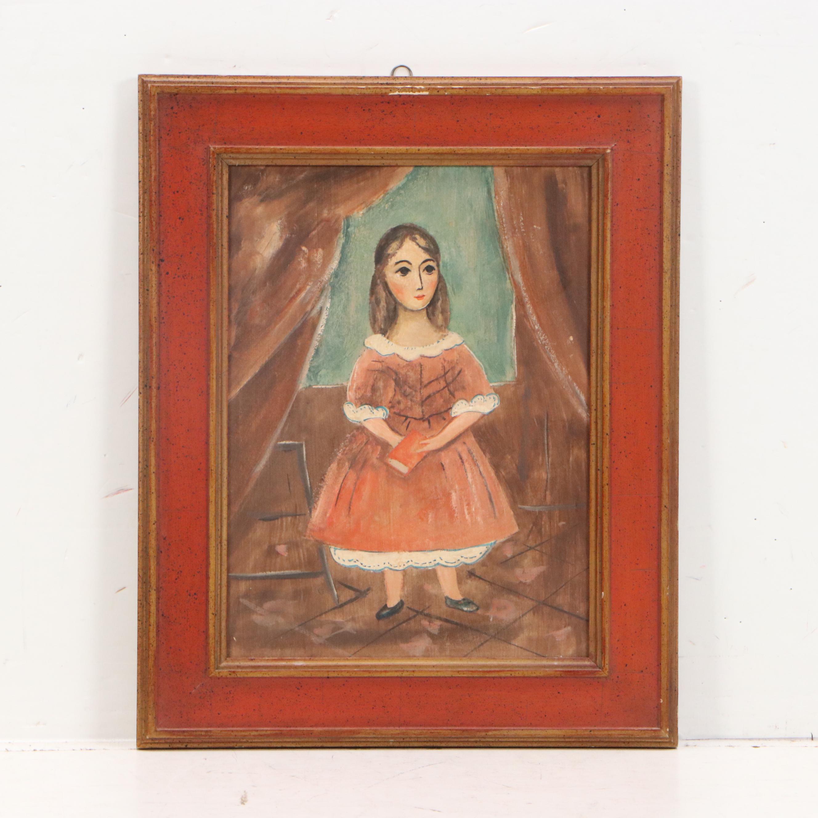 Oil Painting Folk Art Portrait Set, Early to Mid-20th Century