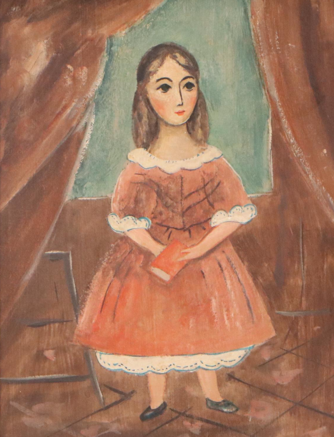 Oil Painting Folk Art Portrait Set, Early to Mid-20th Century