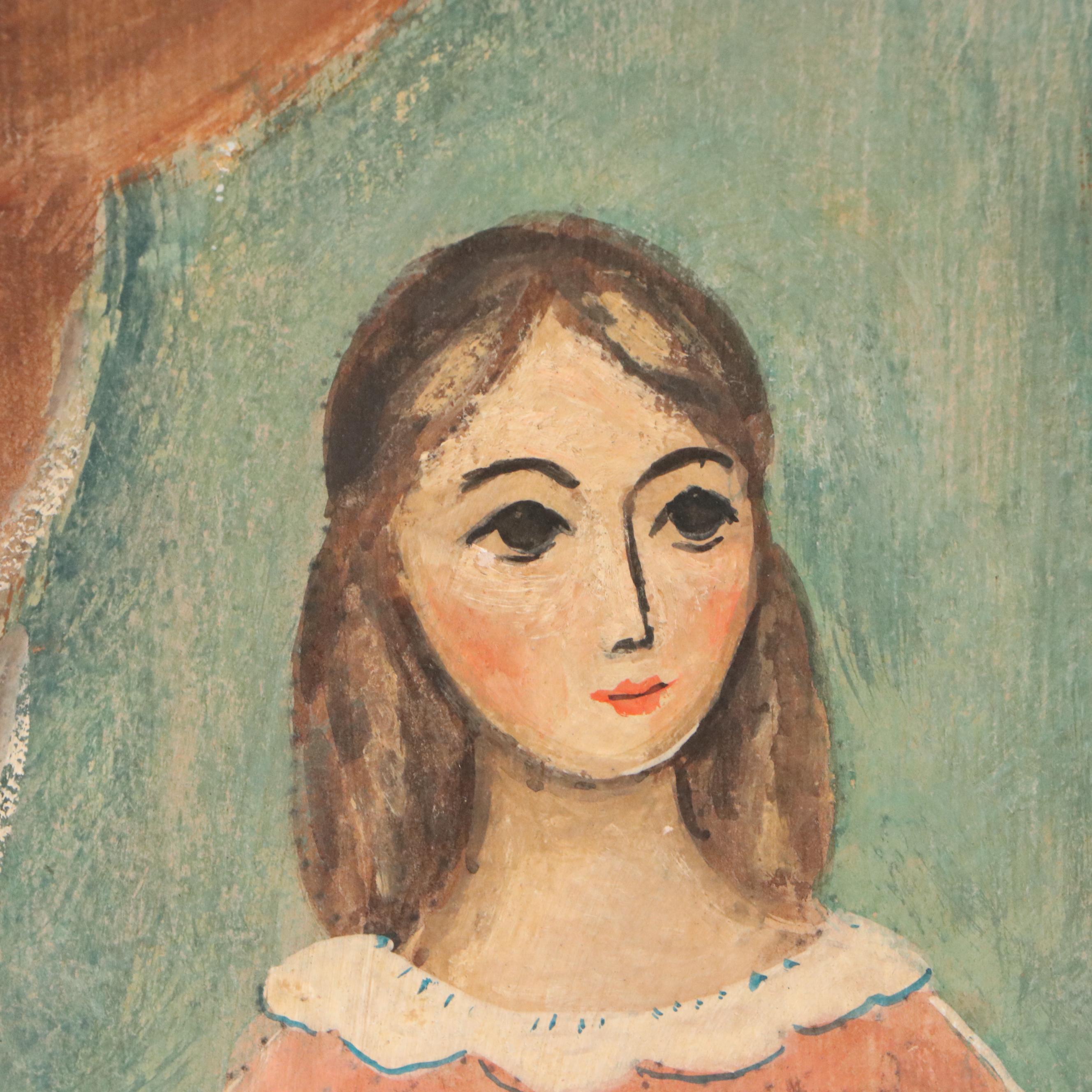 Oil Painting Folk Art Portrait Set, Early to Mid-20th Century