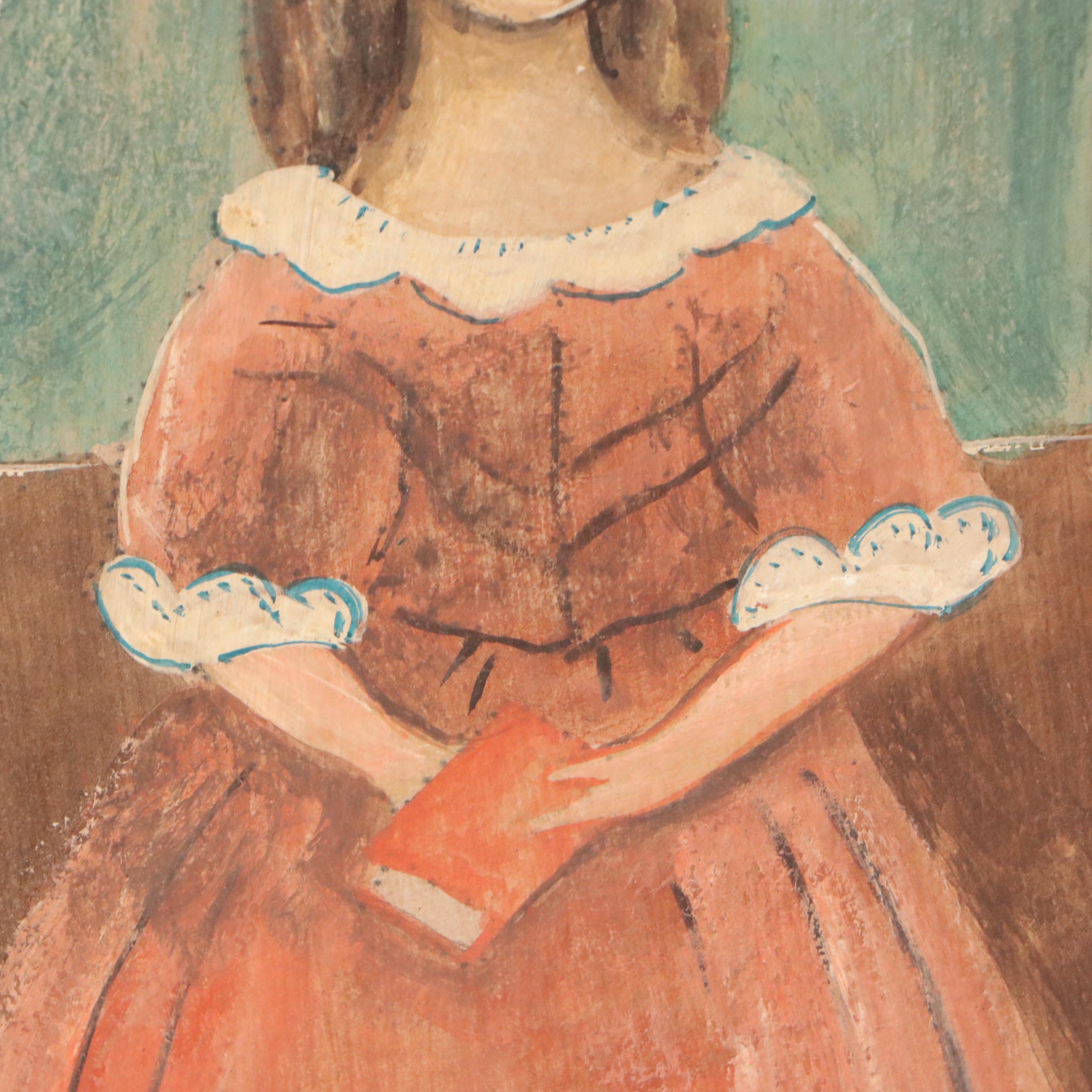 Oil Painting Folk Art Portrait Set, Early to Mid-20th Century