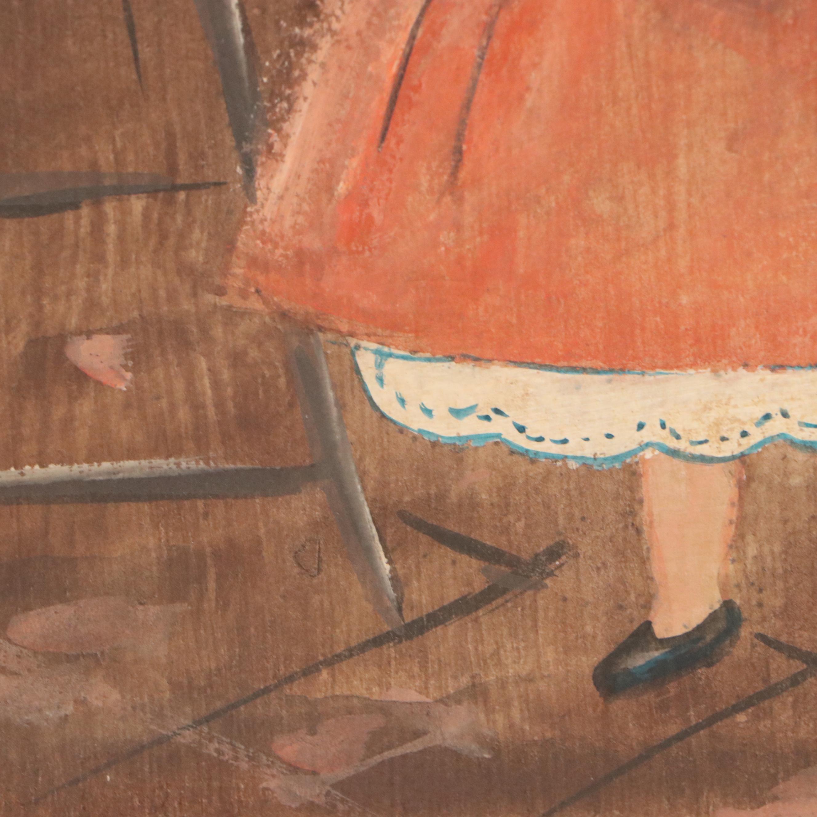 Oil Painting Folk Art Portrait Set, Early to Mid-20th Century