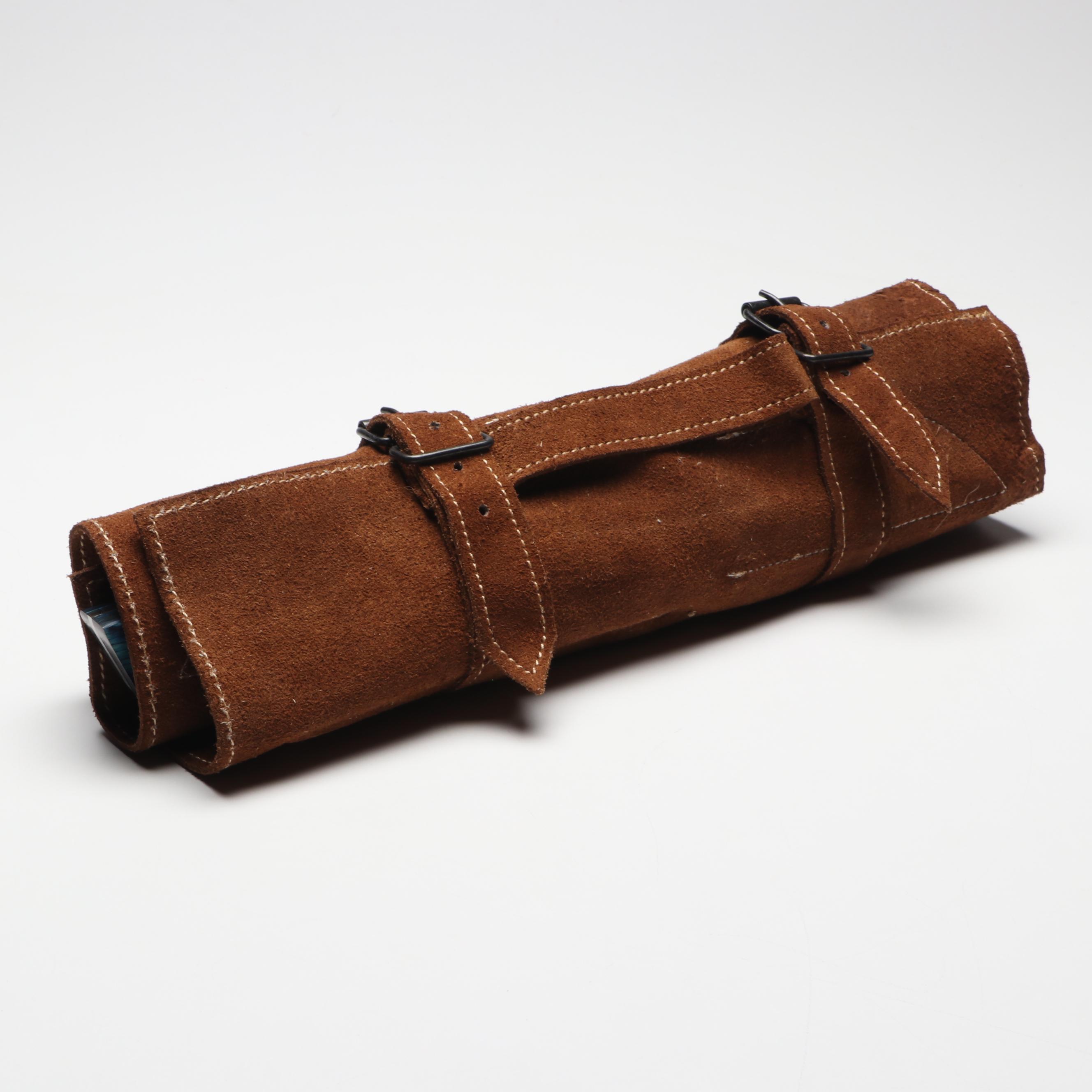 Hand-Forged Damascus Steel Kitchen Knives with Suede Sheath