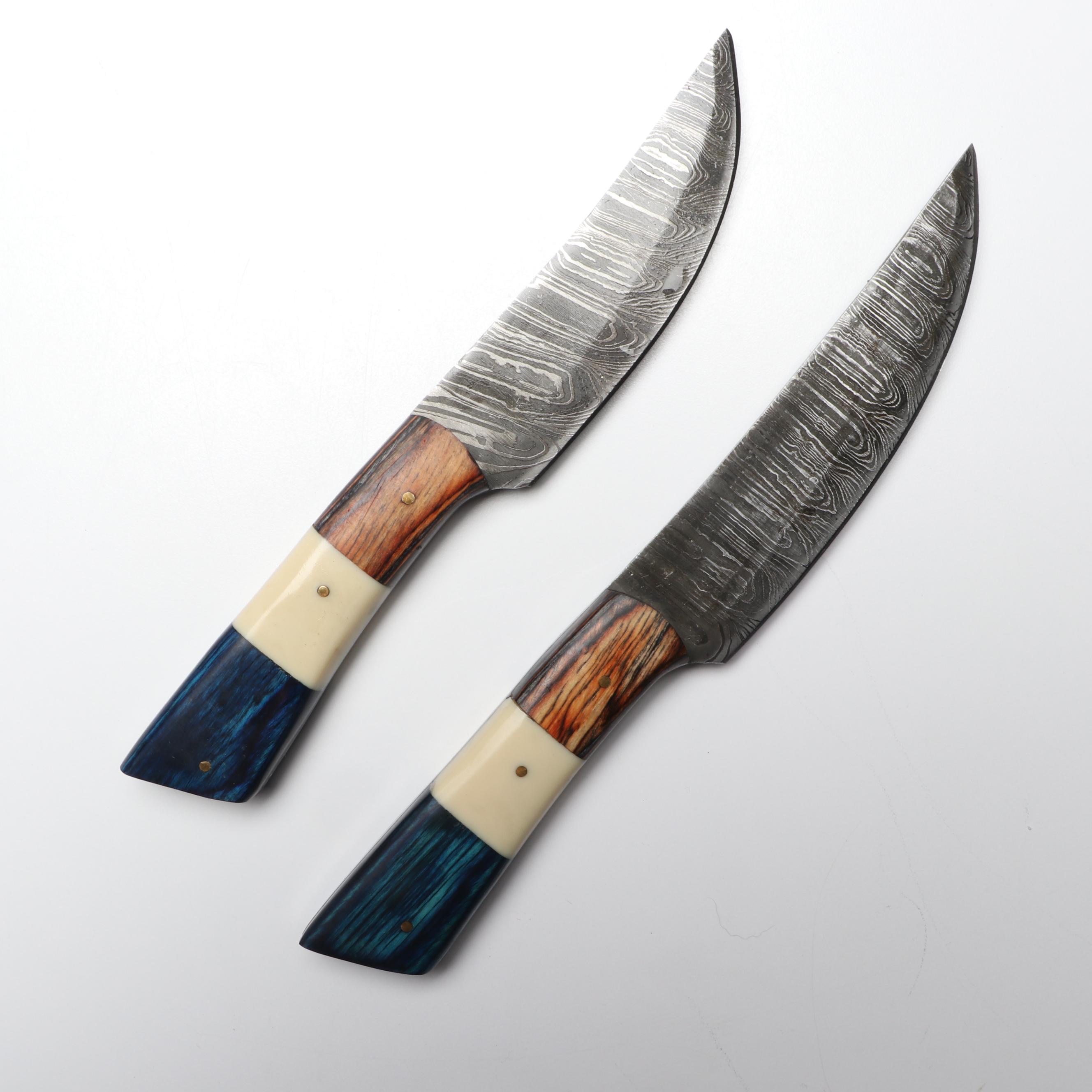 Hand-Forged Damascus Steel Kitchen Knives with Suede Sheath