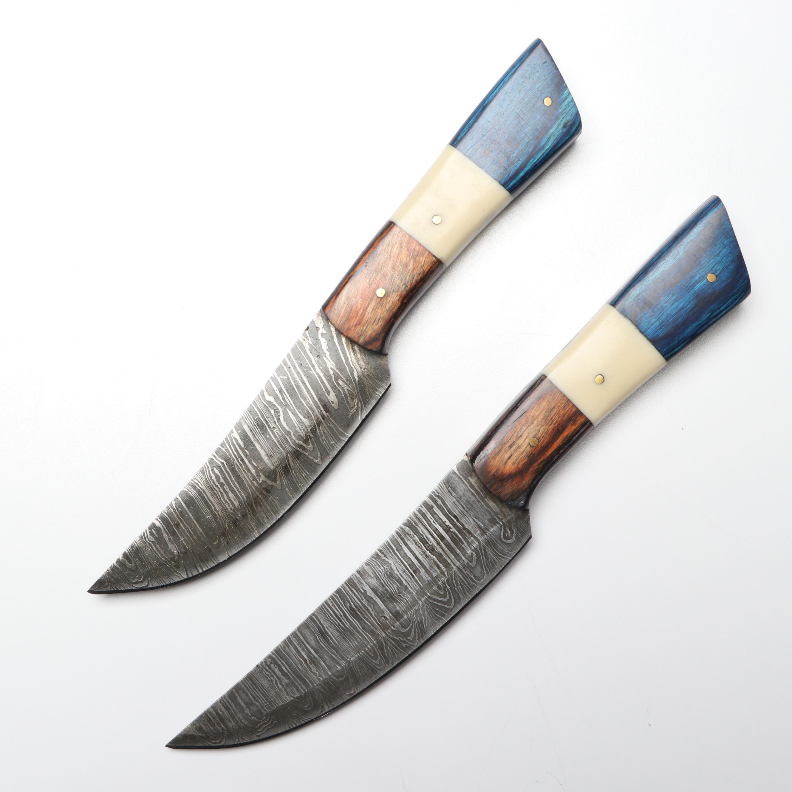 Hand-Forged Damascus Steel Kitchen Knives with Suede Sheath