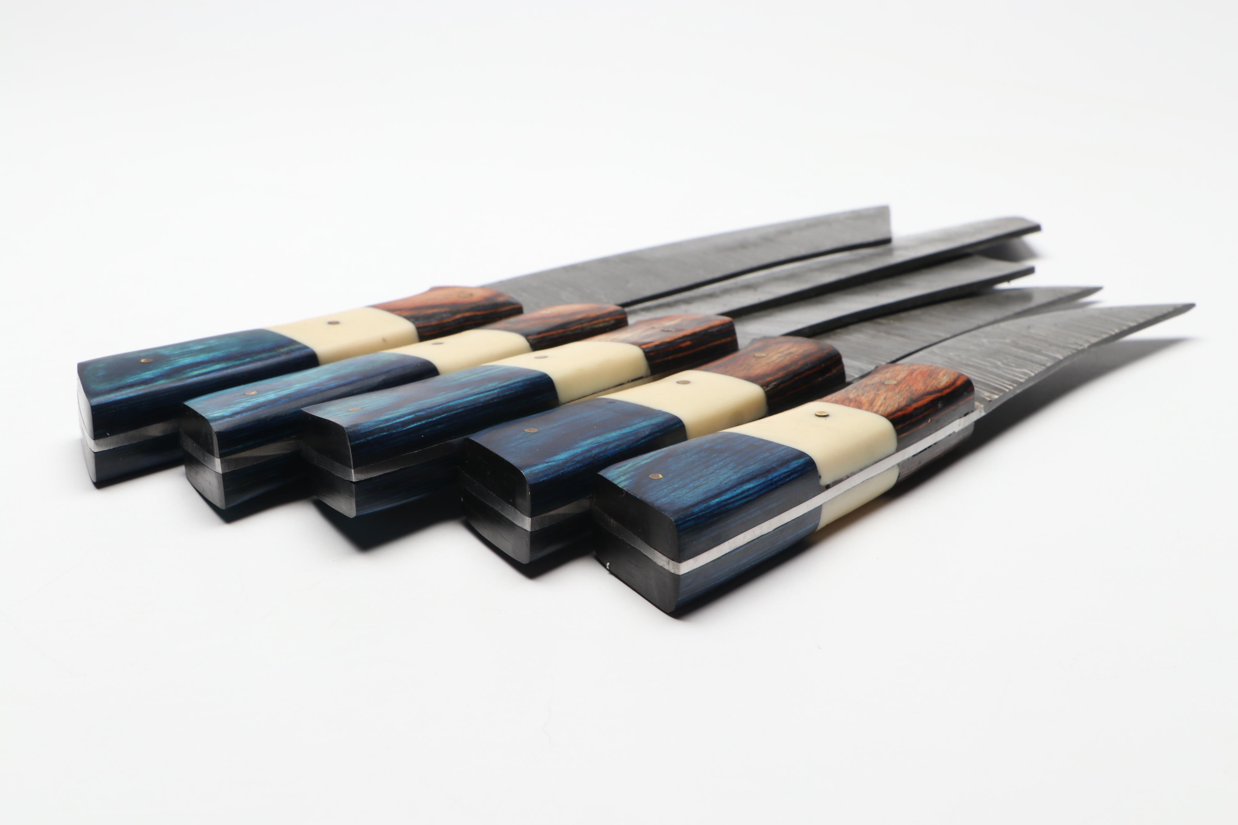 Hand-Forged Damascus Steel Kitchen Knives with Suede Sheath