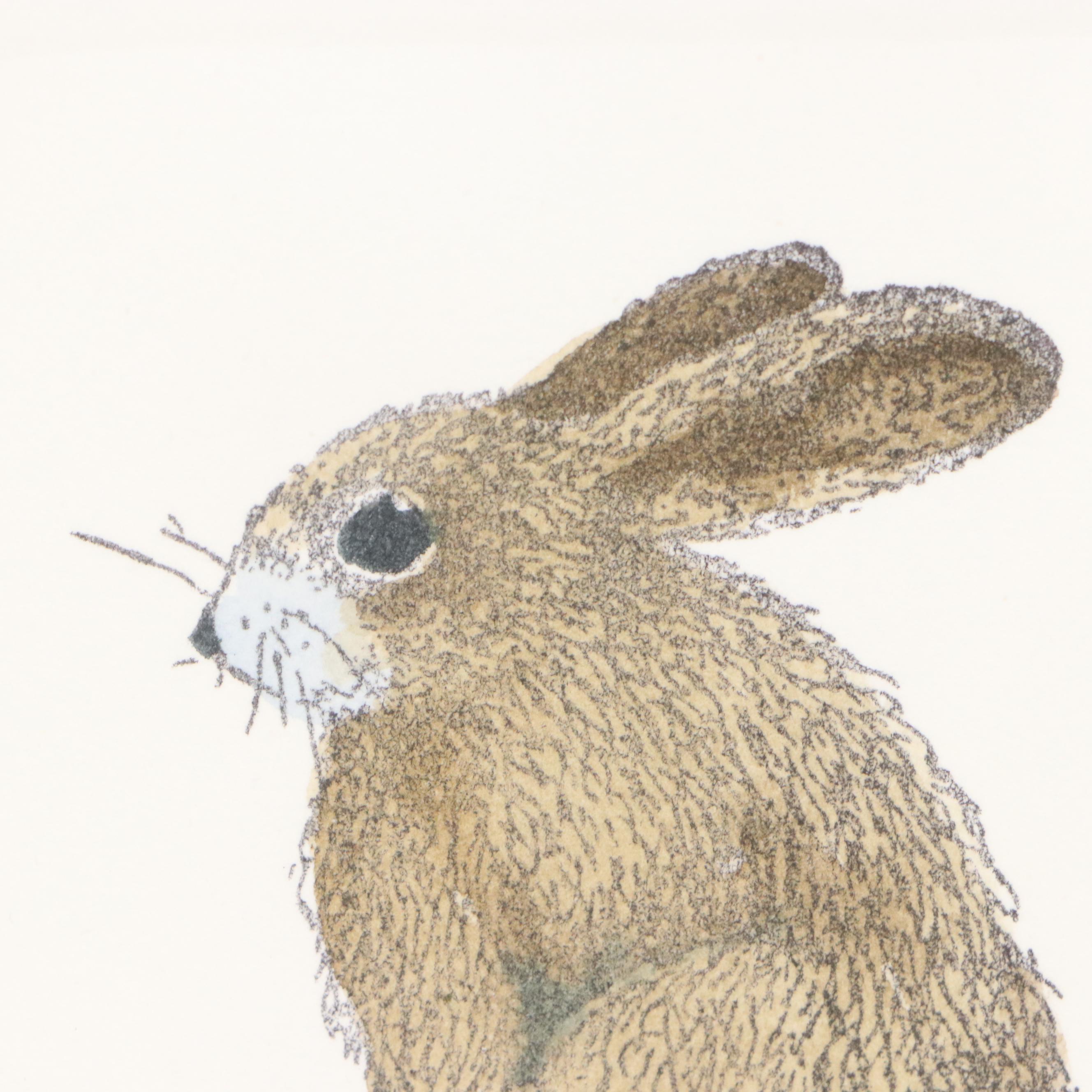 Marilu Tousignaut Drawing and Print of Rabbits, Circa 1978