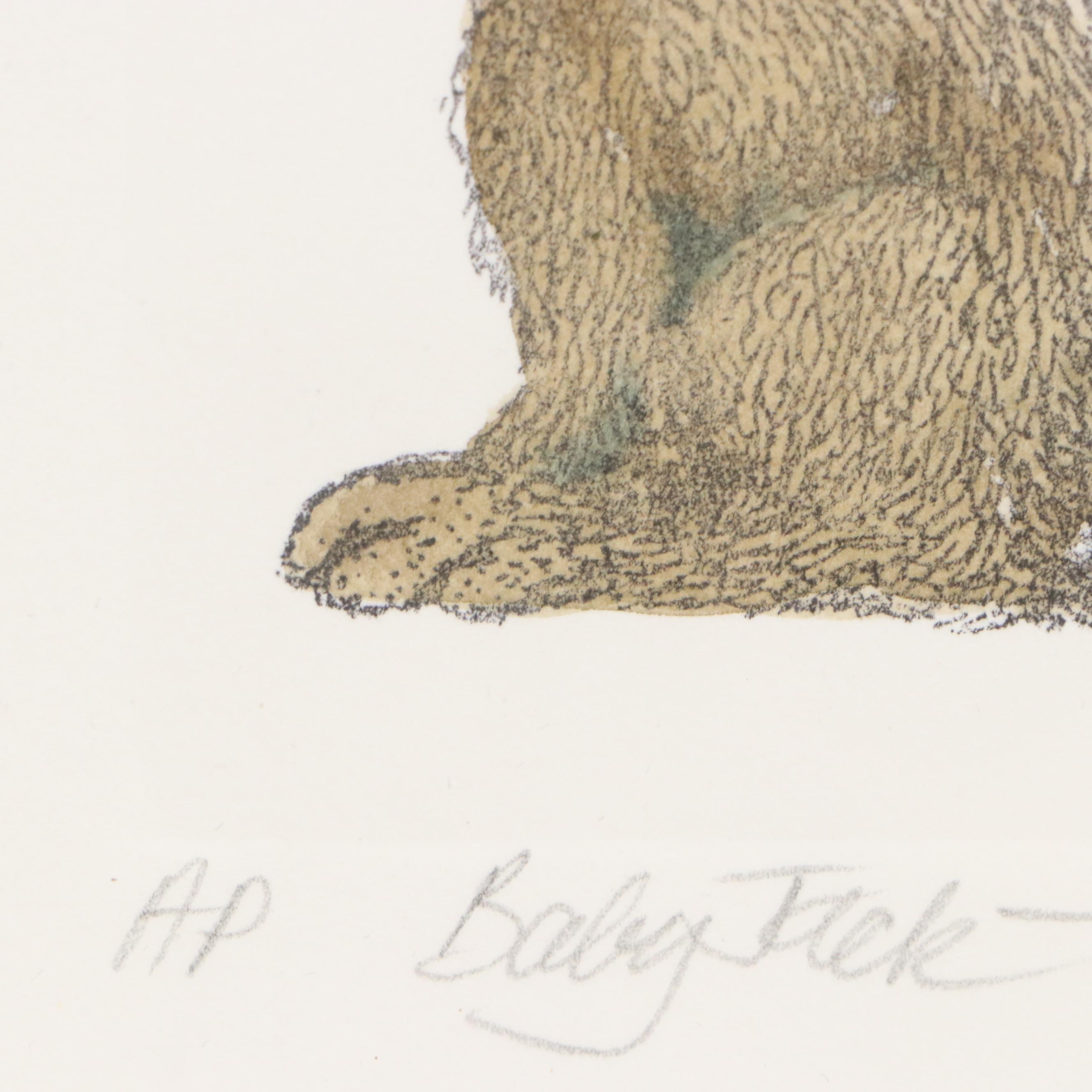 Marilu Tousignaut Drawing and Print of Rabbits, Circa 1978