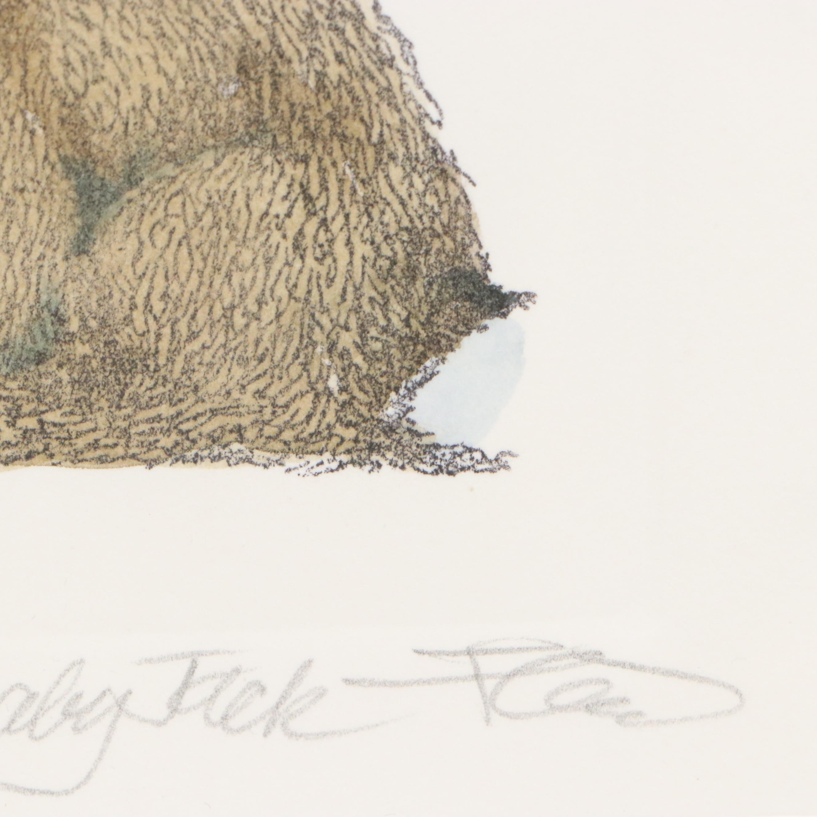 Marilu Tousignaut Drawing and Print of Rabbits, Circa 1978