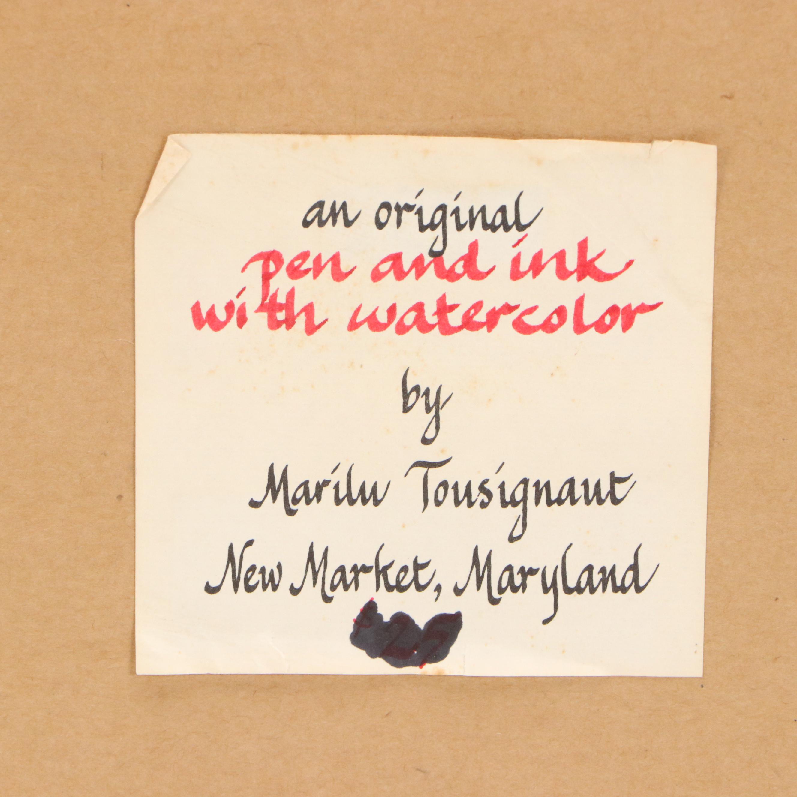 Marilu Tousignaut Drawing and Print of Rabbits, Circa 1978