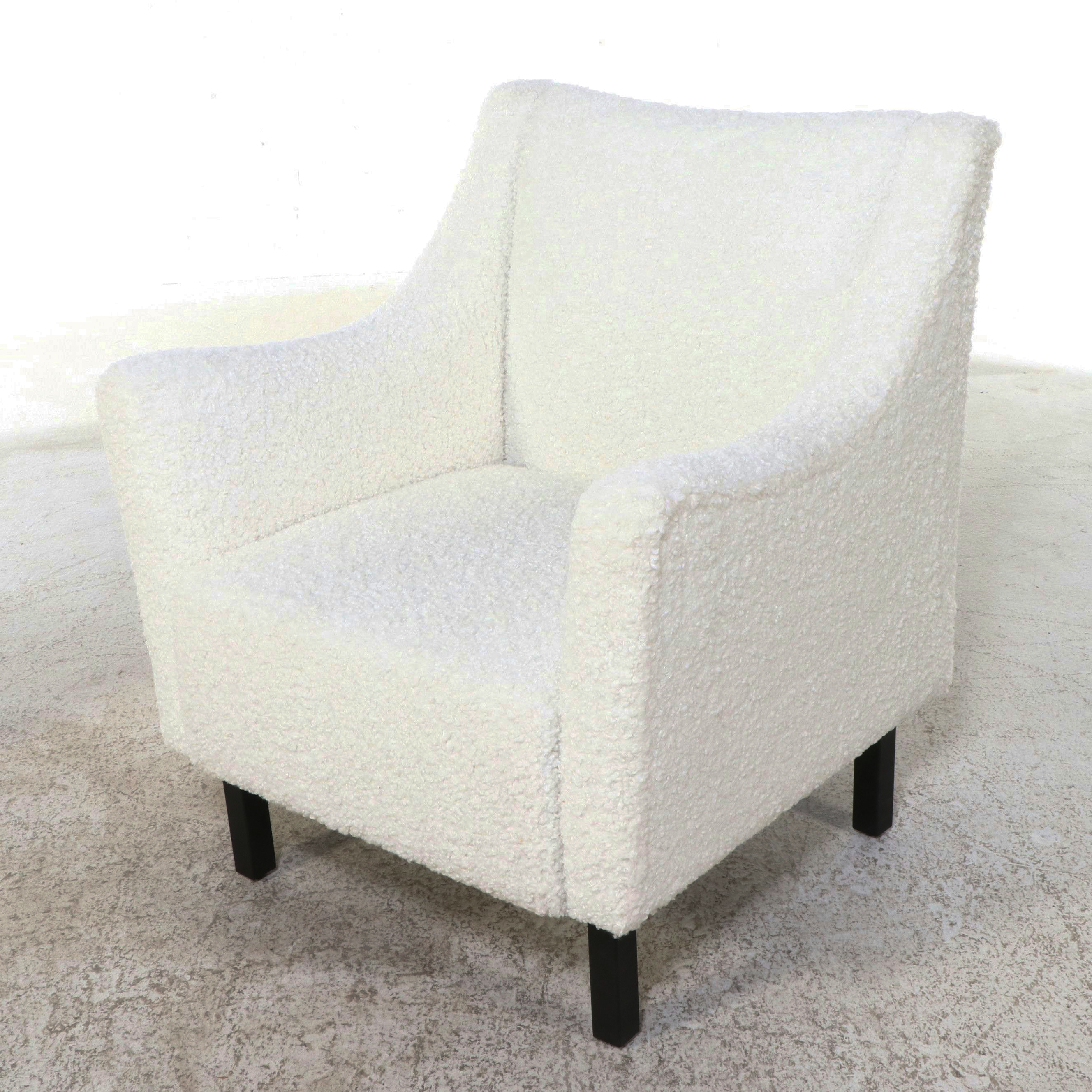 Pair of Mid Century Modern Style Bouclé Upholstered Club Chairs