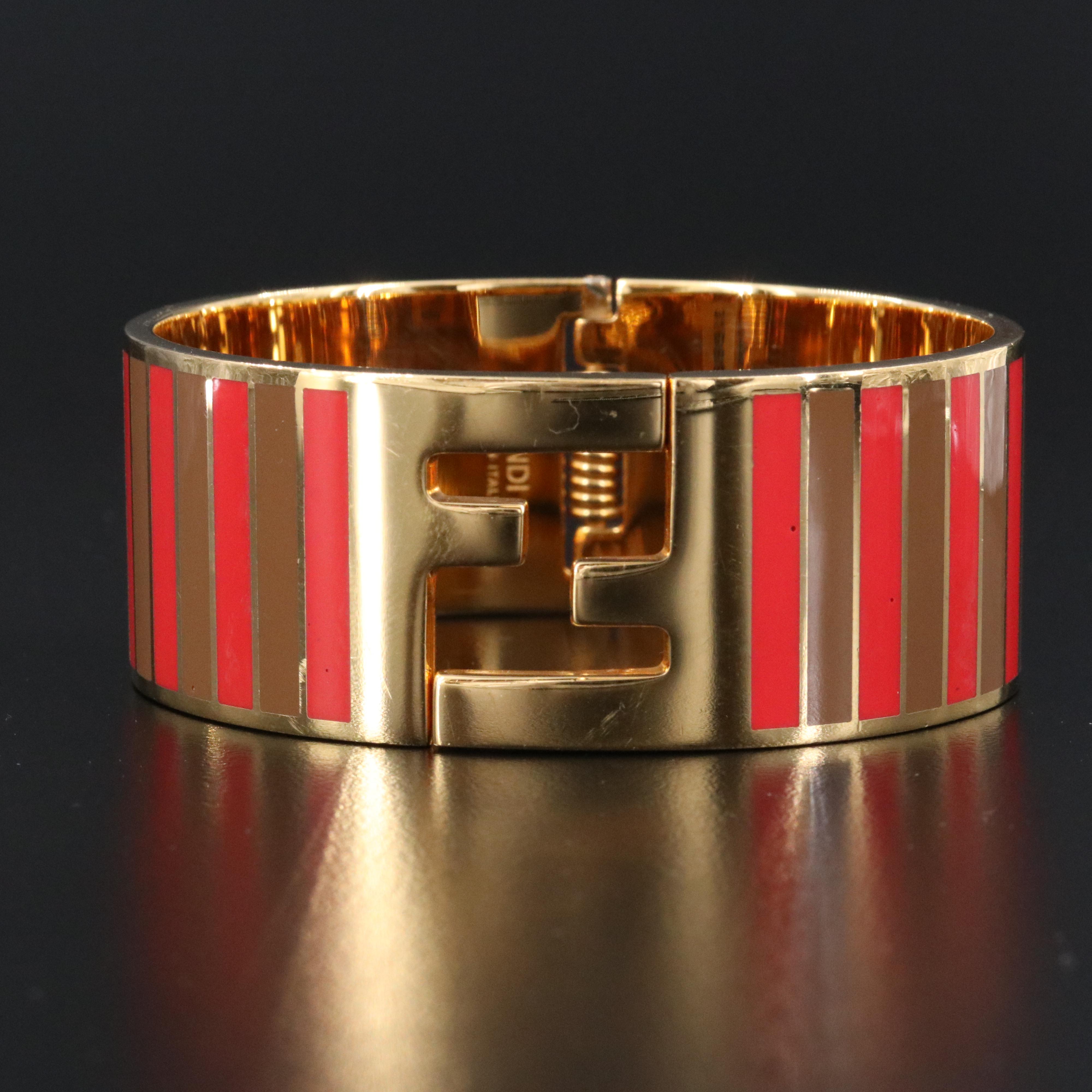 Fendi Monogram Enamel Hinged Bracelet