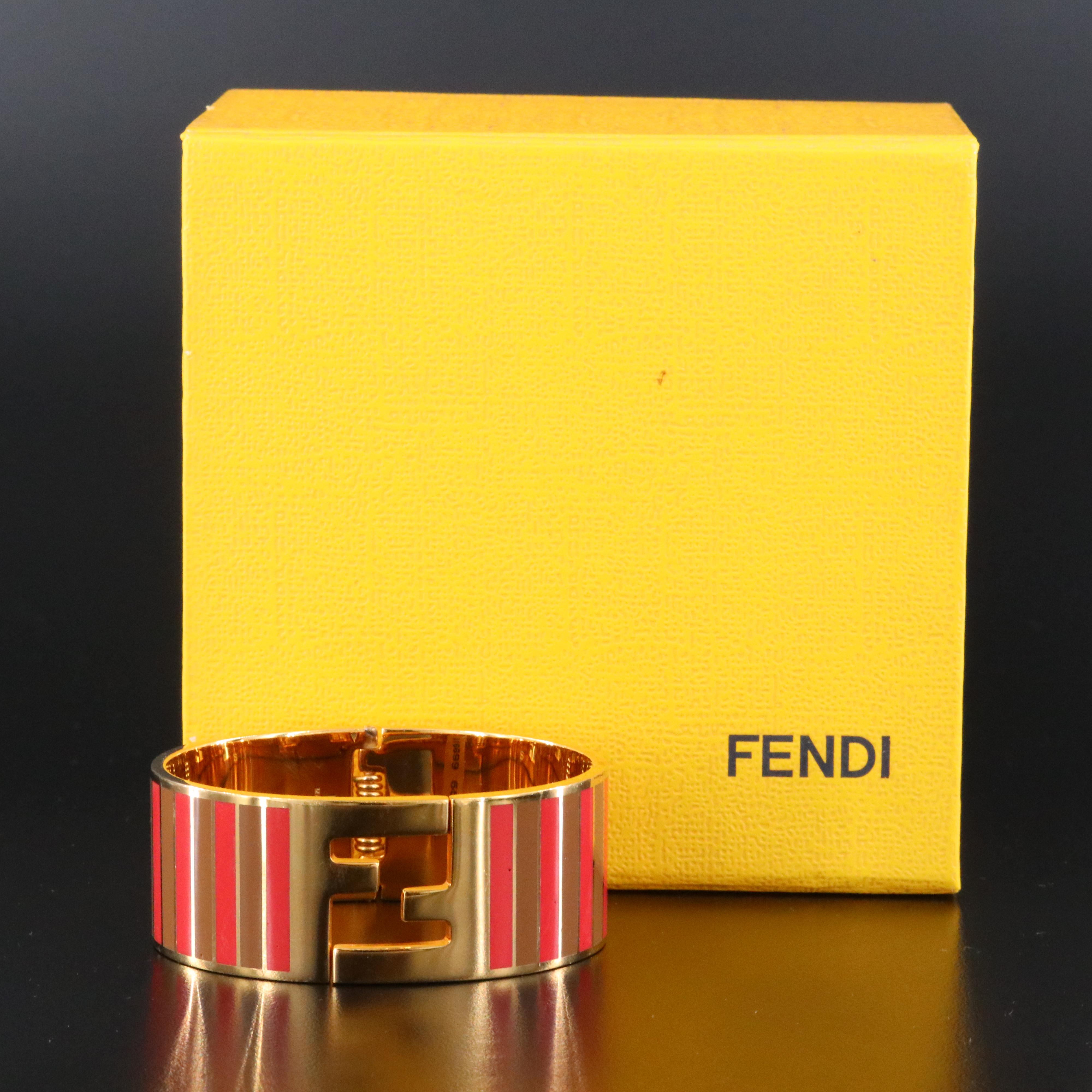 Fendi Monogram Enamel Hinged Bracelet