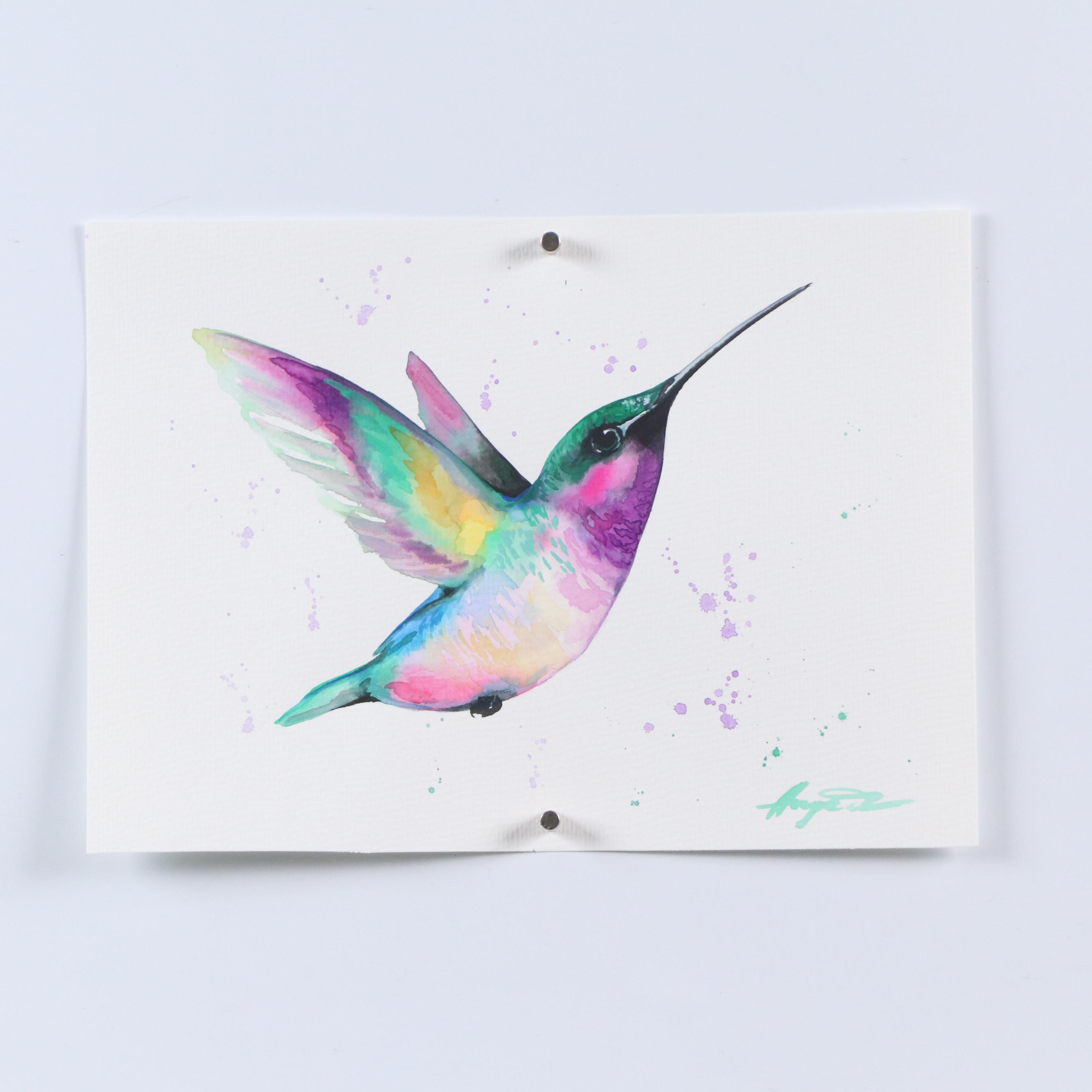 Anne Gorywine Watercolor Painting of Hummingbird, 2024