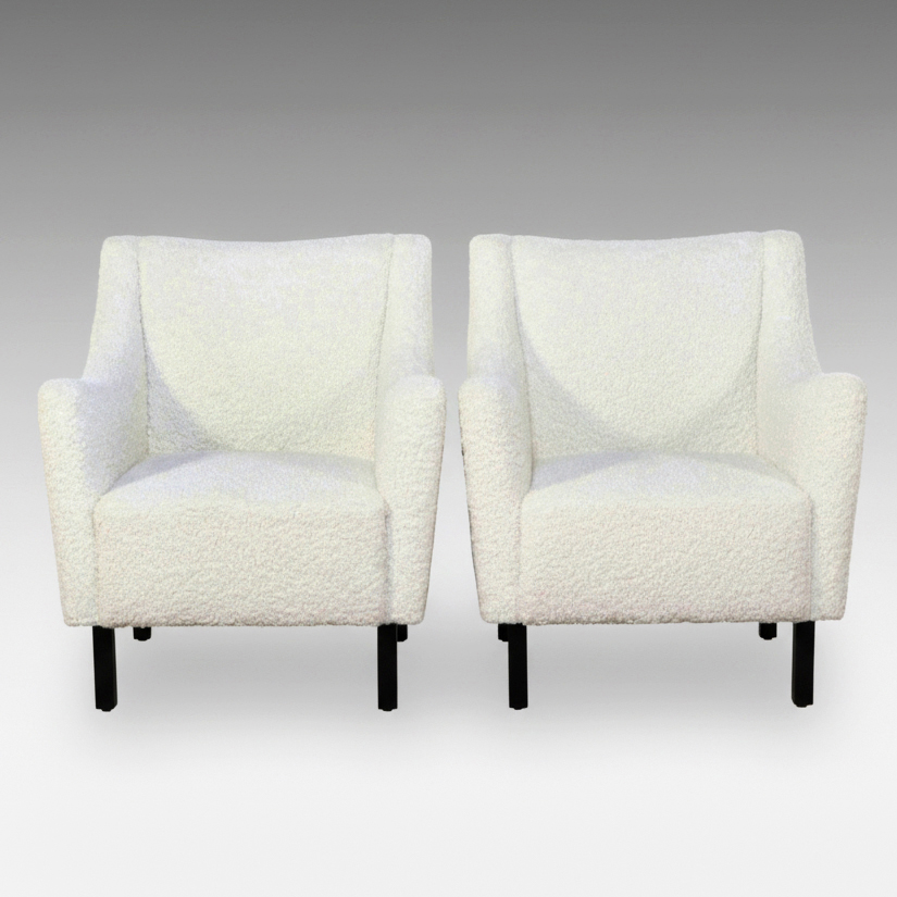 Pair of Mid Century Modern Style Bouclé Upholstered Club Chairs