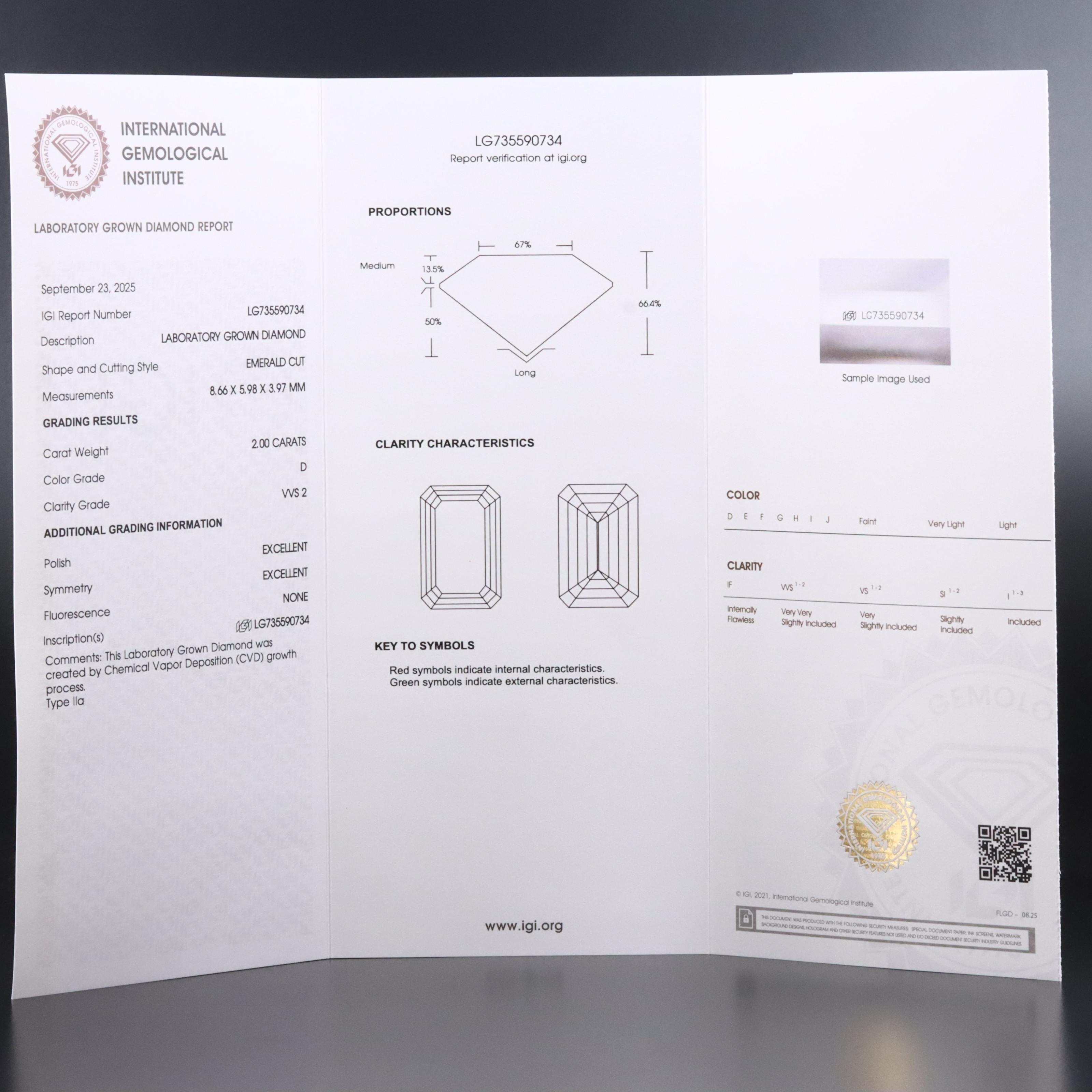 Loose 2.00 CT Lab Grown Diamond with IGI Report