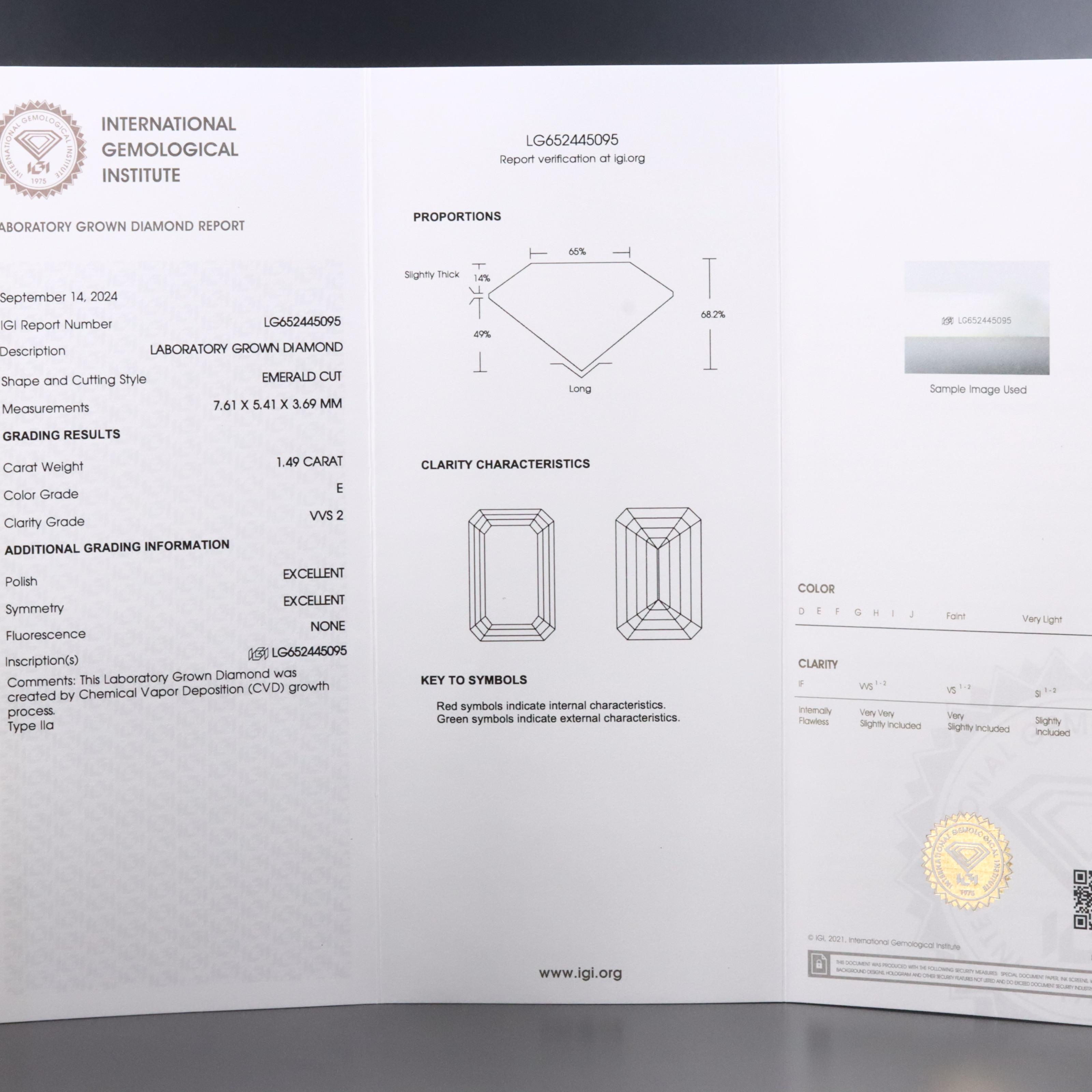 Loose 1.49 CT Lab Grown Diamond with IGI Report
