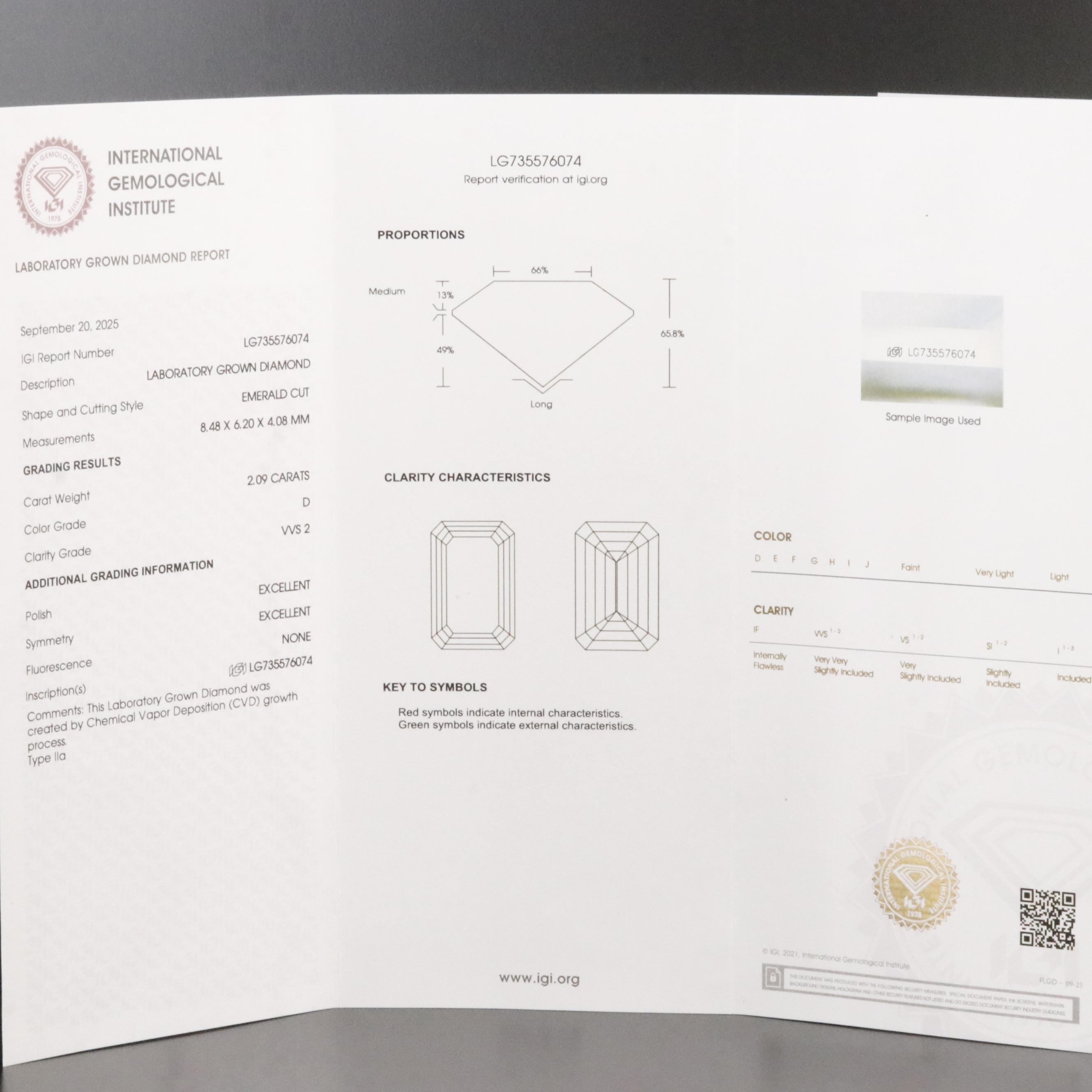Loose 2.09 CT Lab Grown Diamond with IGI Report