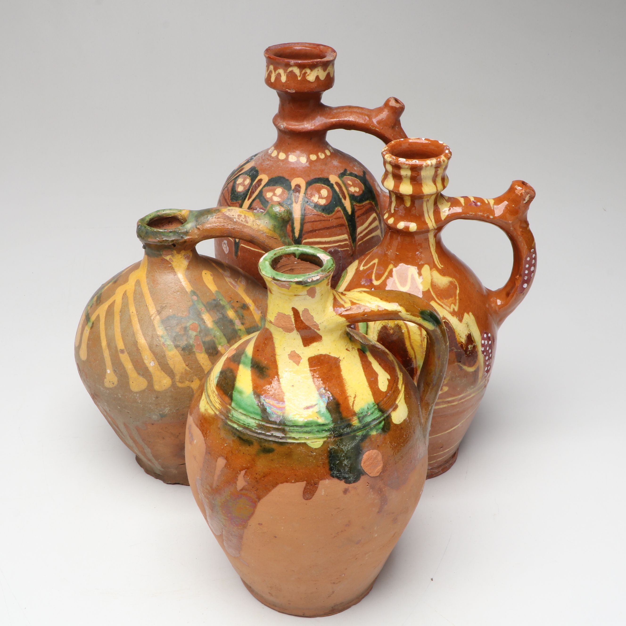 Macedonian Style Hand-Painted Terracotta Wine Jugs