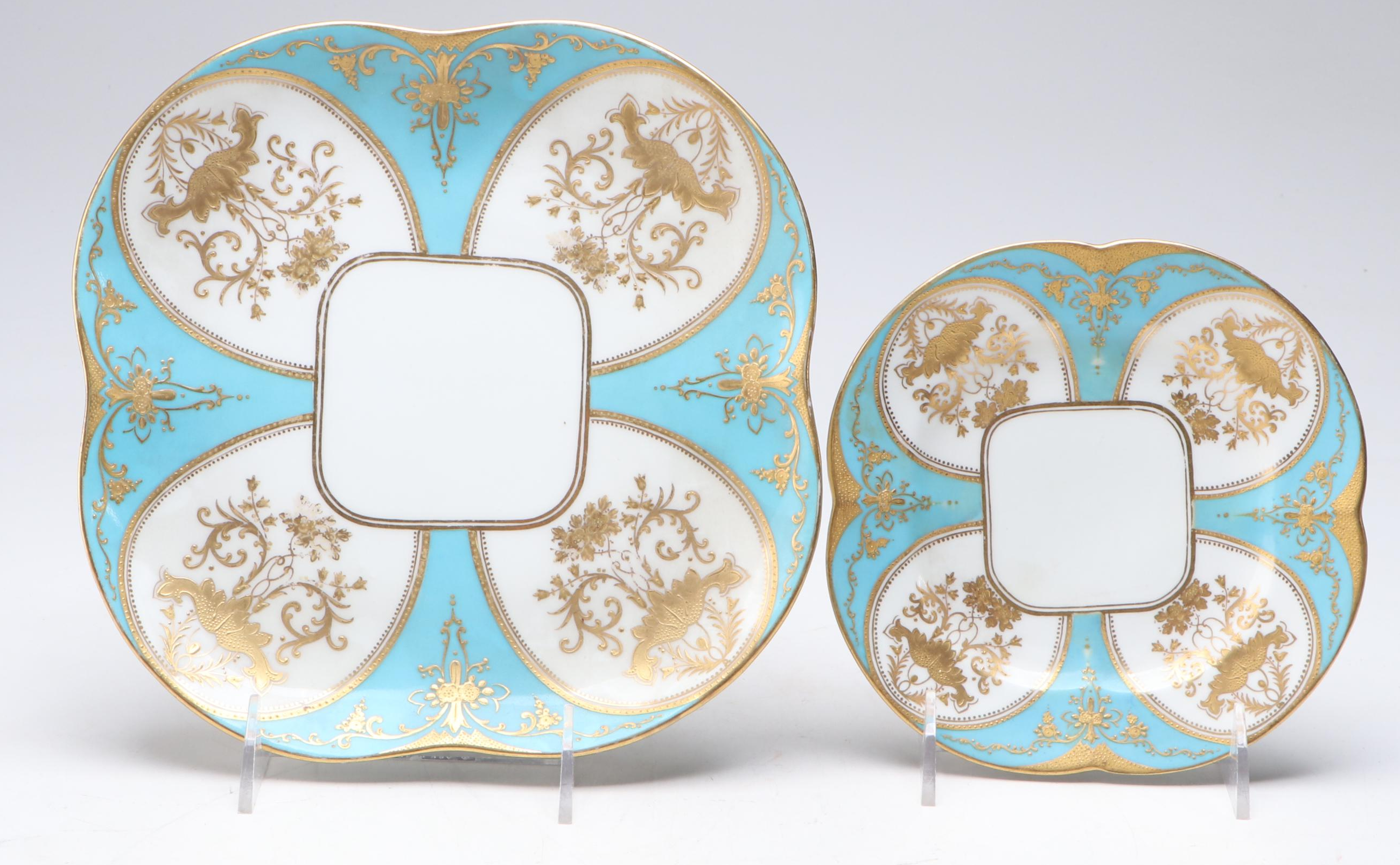 Coalport Porcelain Turquoise and Gilt Accented Dessert Set, Late 19th Century
