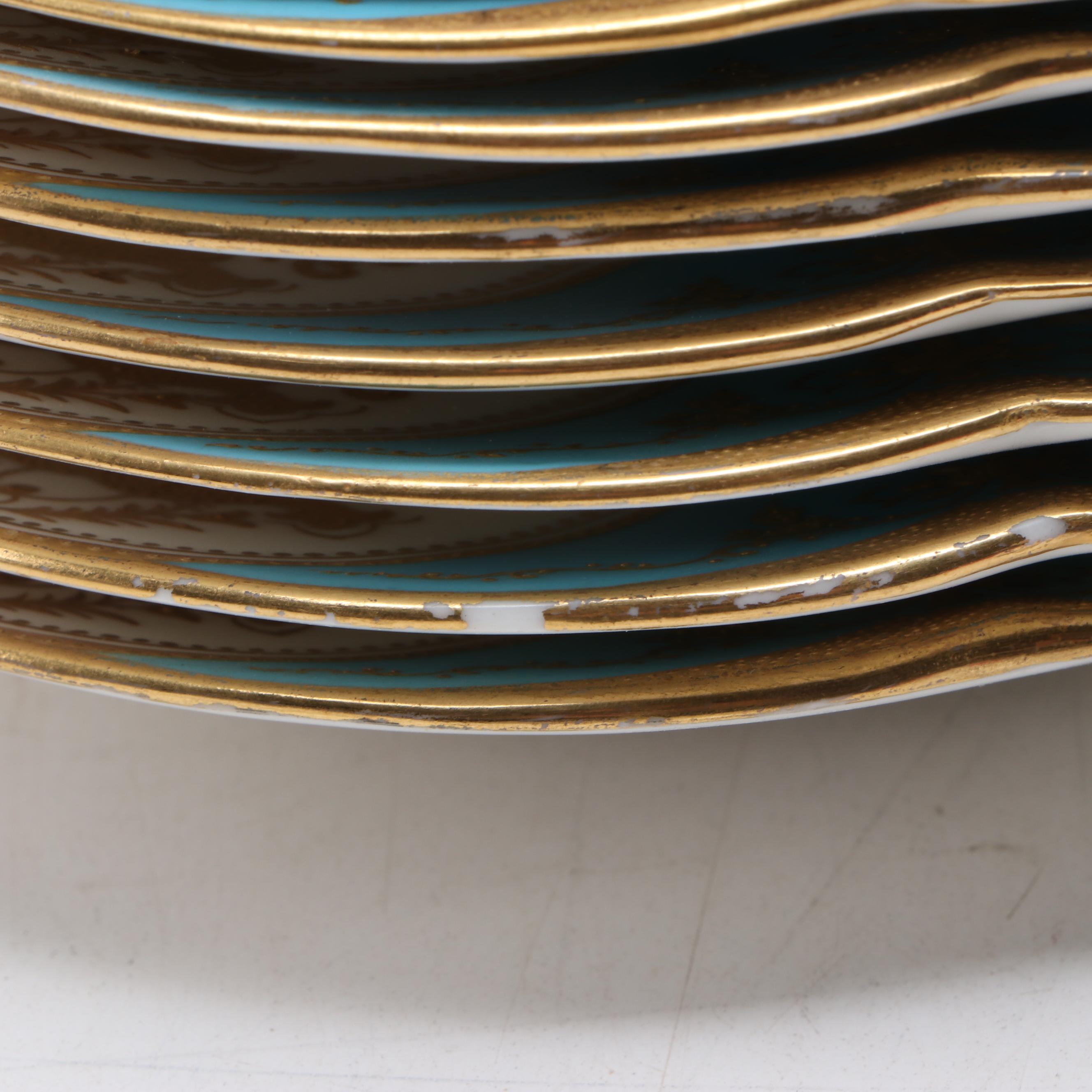 Coalport Porcelain Turquoise and Gilt Accented Dessert Set, Late 19th Century