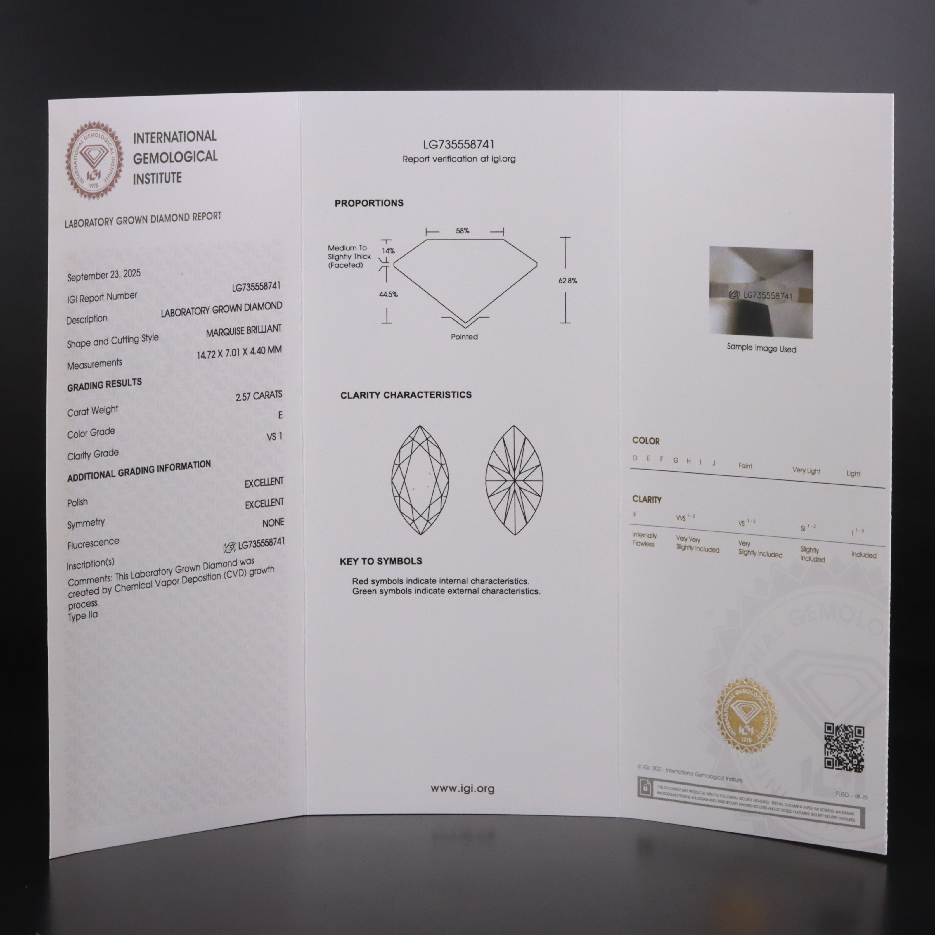 Loose 2.57 CT Lab Grown Diamond with IGI Report