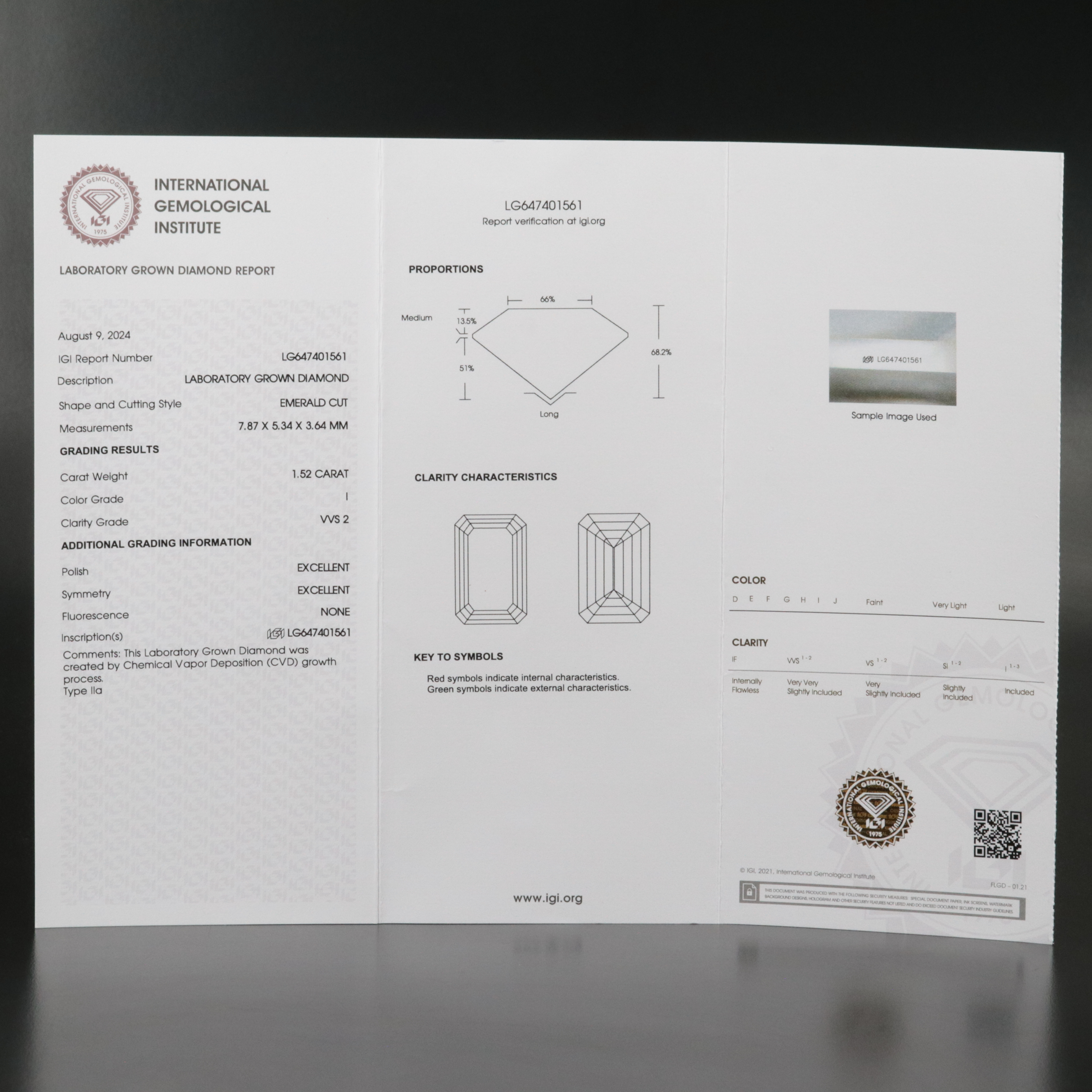 Loose 1.52 CT Lab Grown Diamond with IGI Report