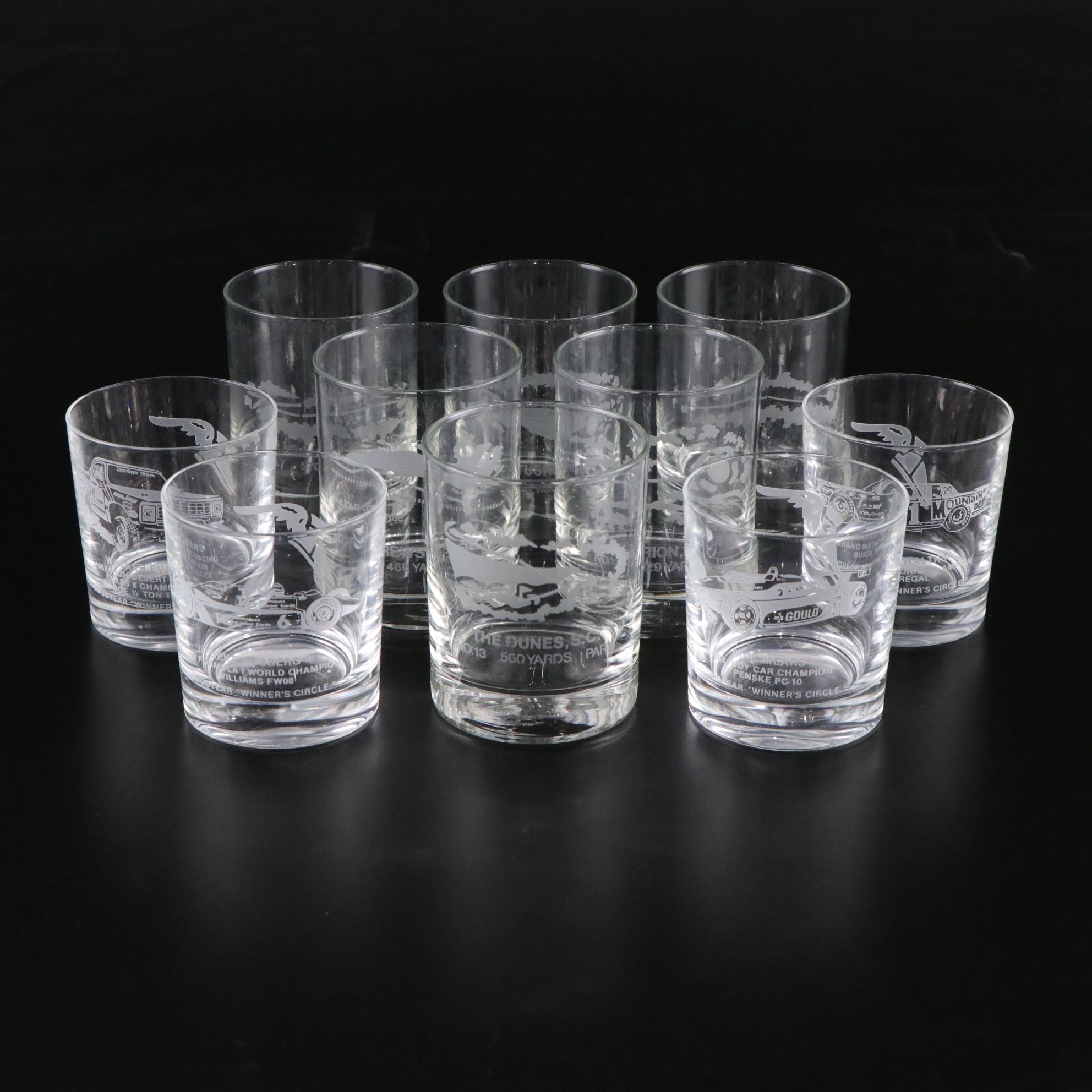 Etched Goodyear Rocks Glasses & Golf Course Double Old Fashioned Glasses