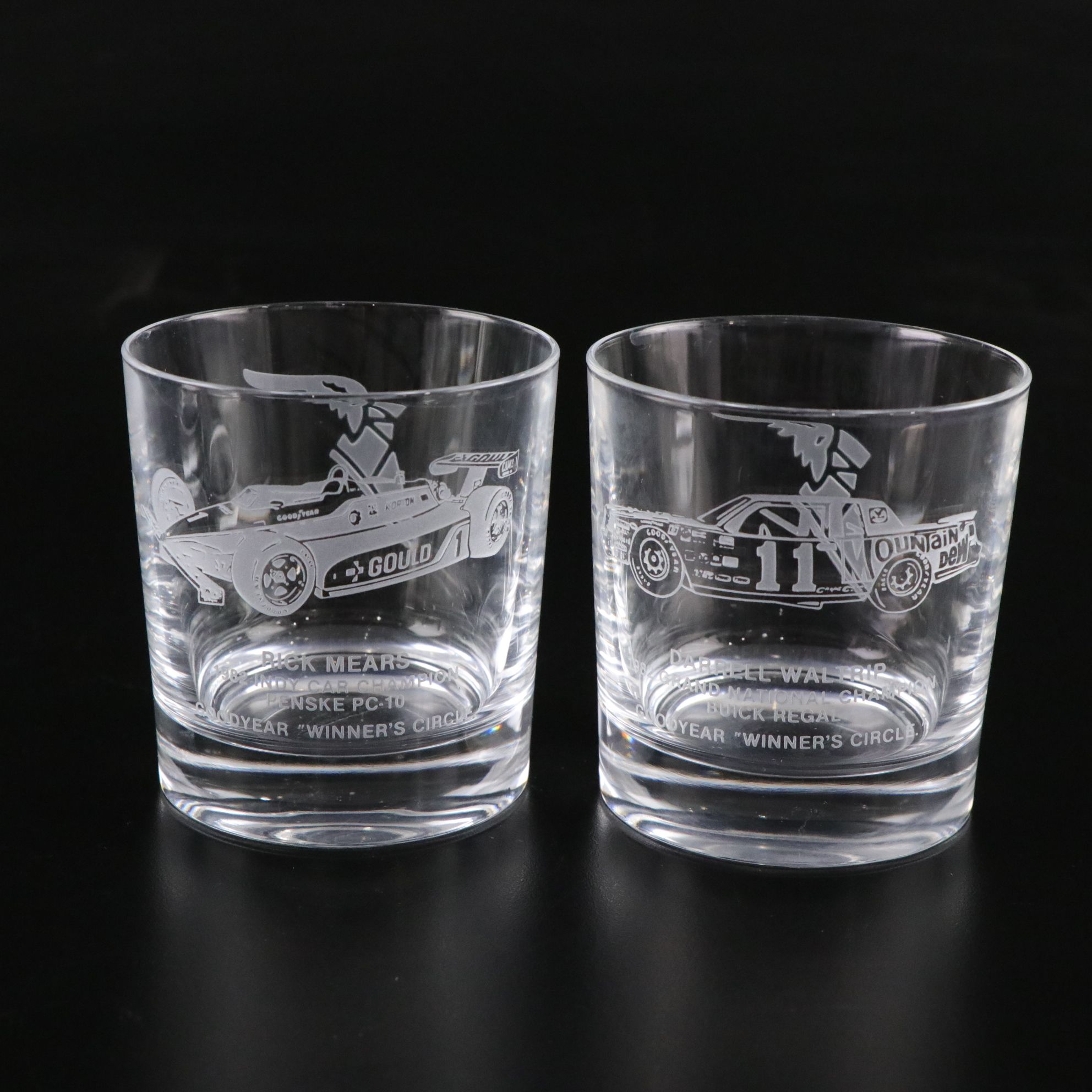 Etched Goodyear Rocks Glasses & Golf Course Double Old Fashioned Glasses